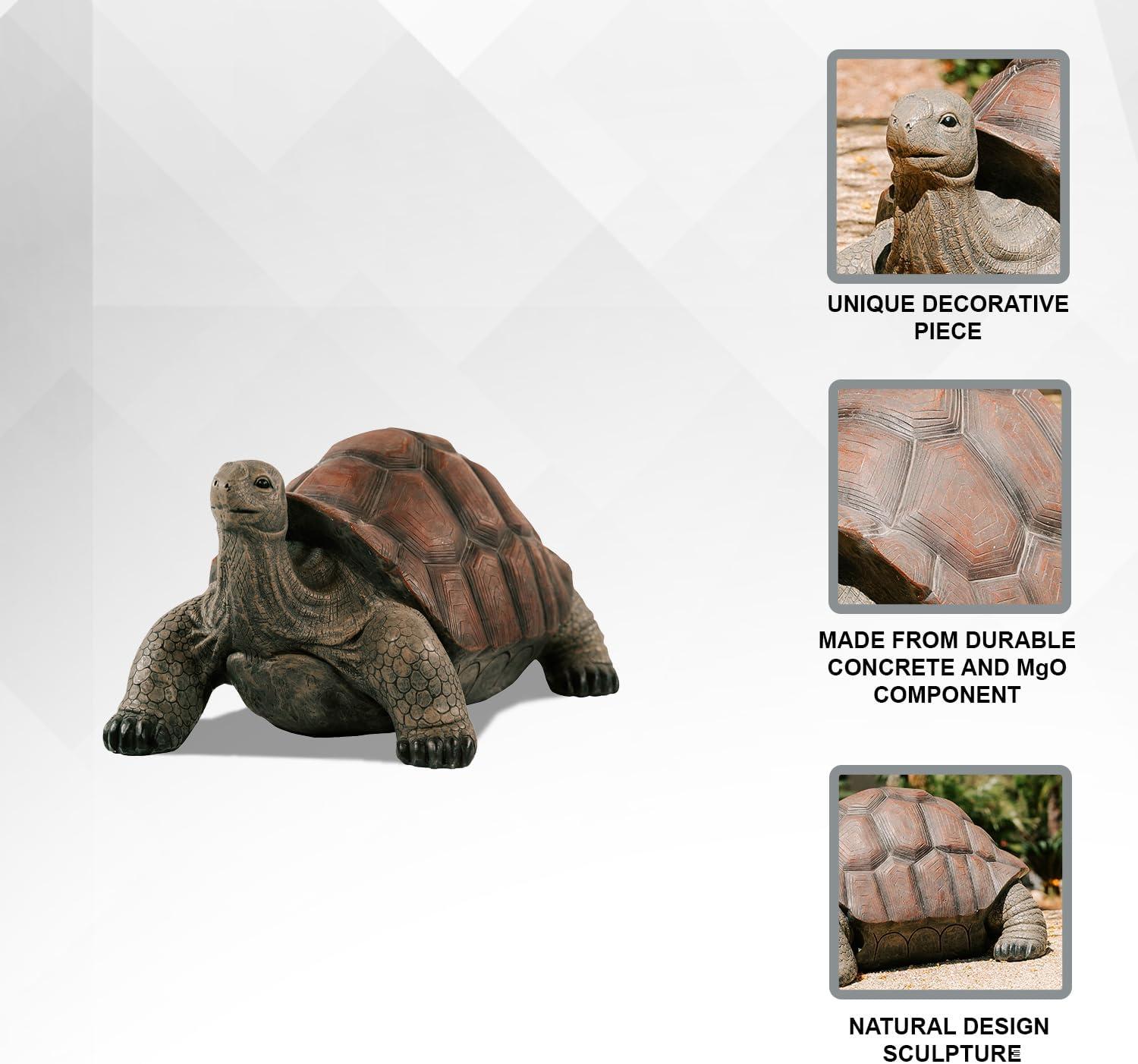 XBrand 28"L Brown and Black Concrete/MgO Walking Tortoise Statue, Indoor or Outdoor Décor, Garden Sculptures, Turtle Garden Statue