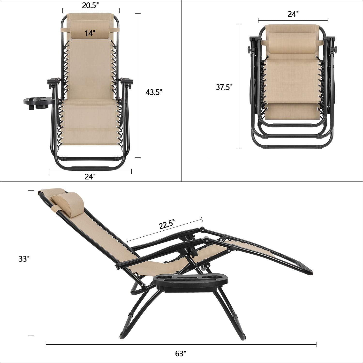 Best Choice Products Set of 2 Zero Gravity Lounge Chair Recliners for Patio, Pool w/ Cup Holder Tray - Beige