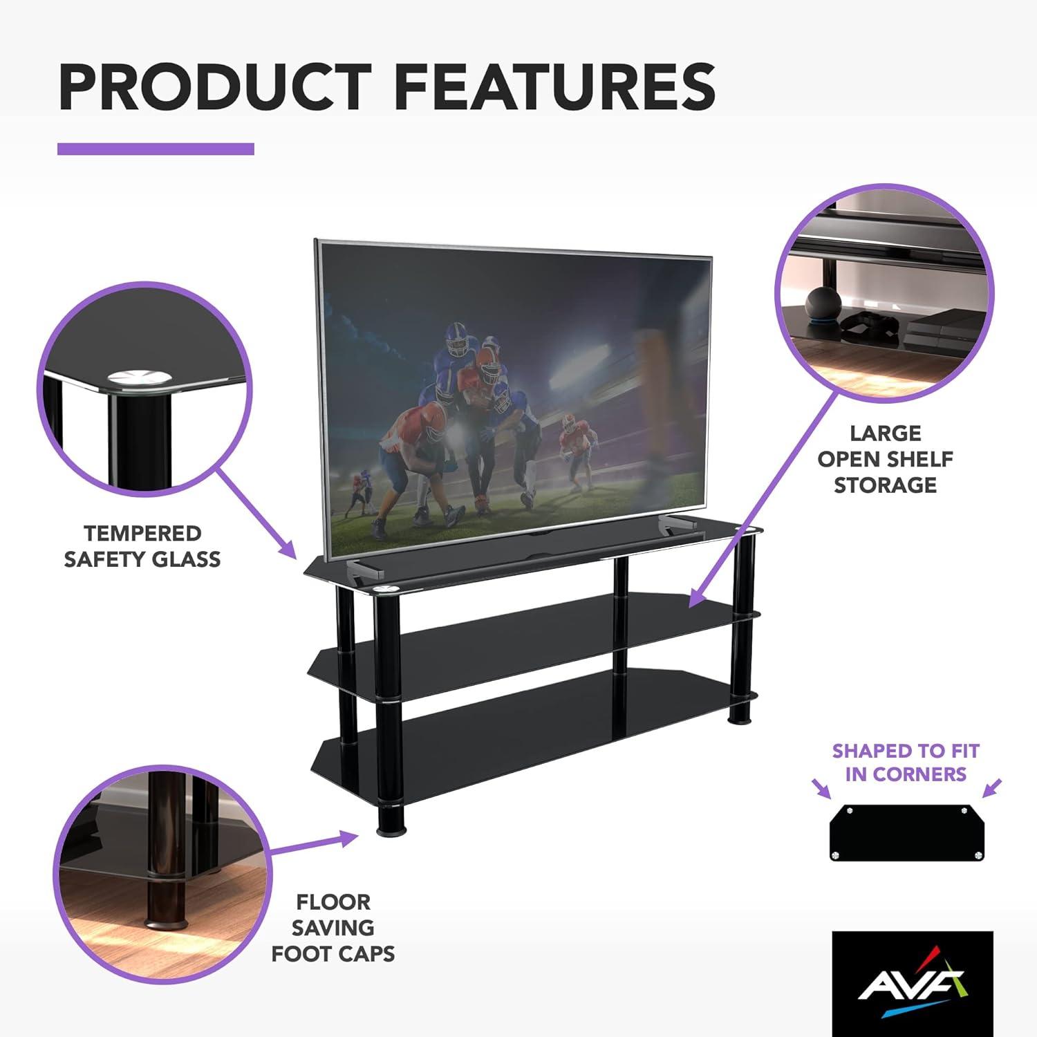 Modern Black Aluminum Corner TV Stand with Glass Shelves