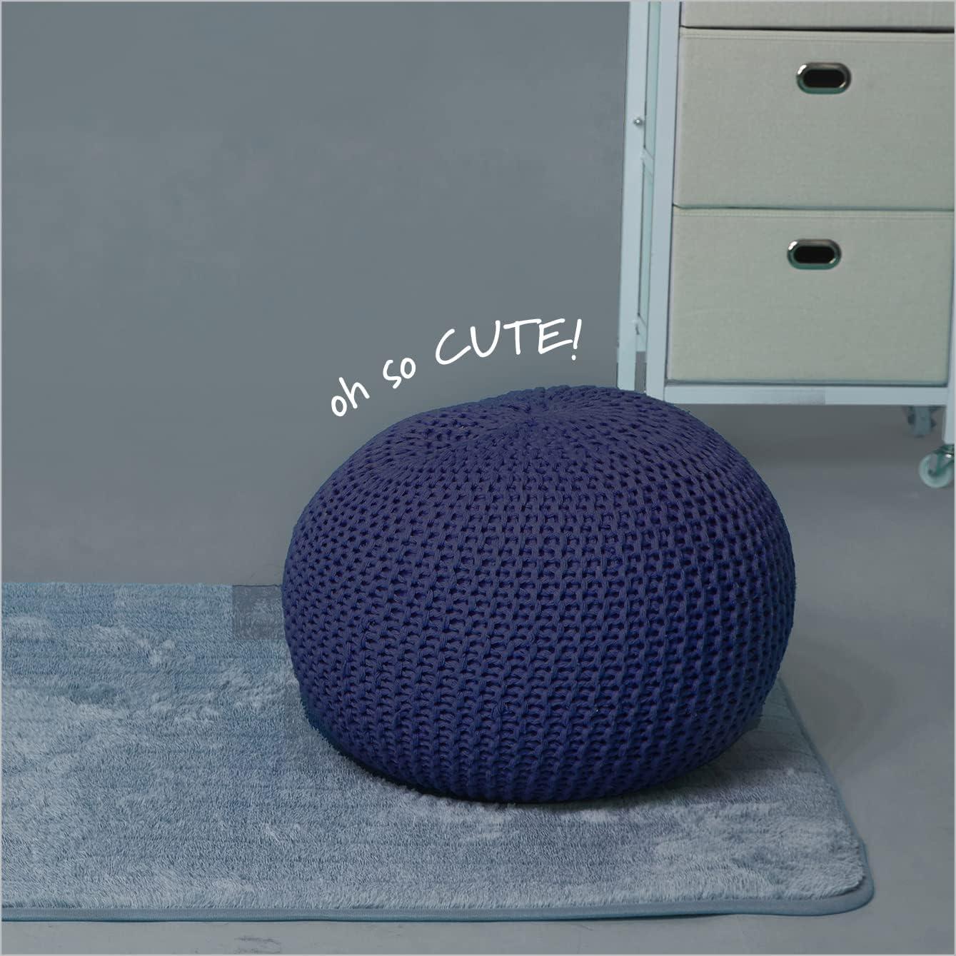 Urban Shop Round Solid Print Polyester Pouf, Blue