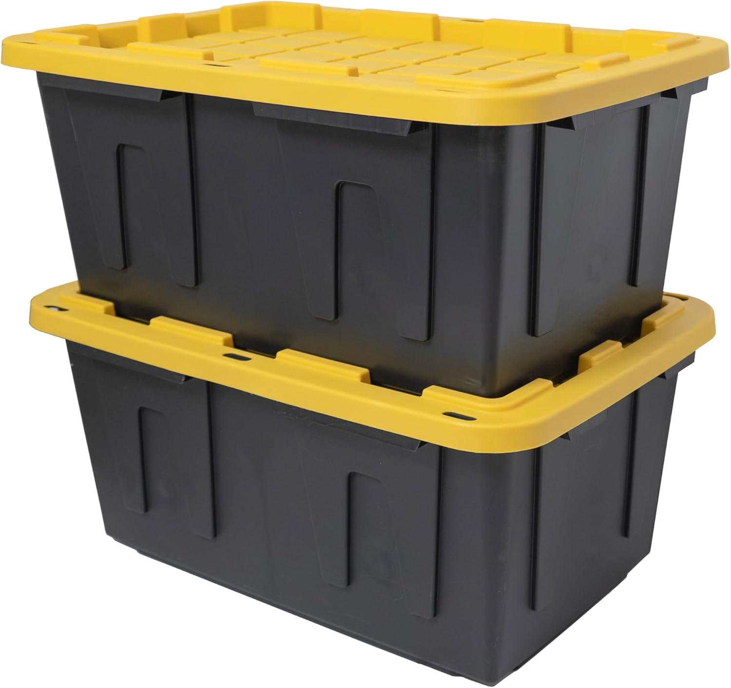 CX BLACK & YELLOW®, 27-Gallon Heavy Duty Tough Storage Container & Snap-Tight Lid, (14.3”H x 20.6”W x 30.6”D), Weather-Resistant Design and Stackable Organization Tote [2 Pack]