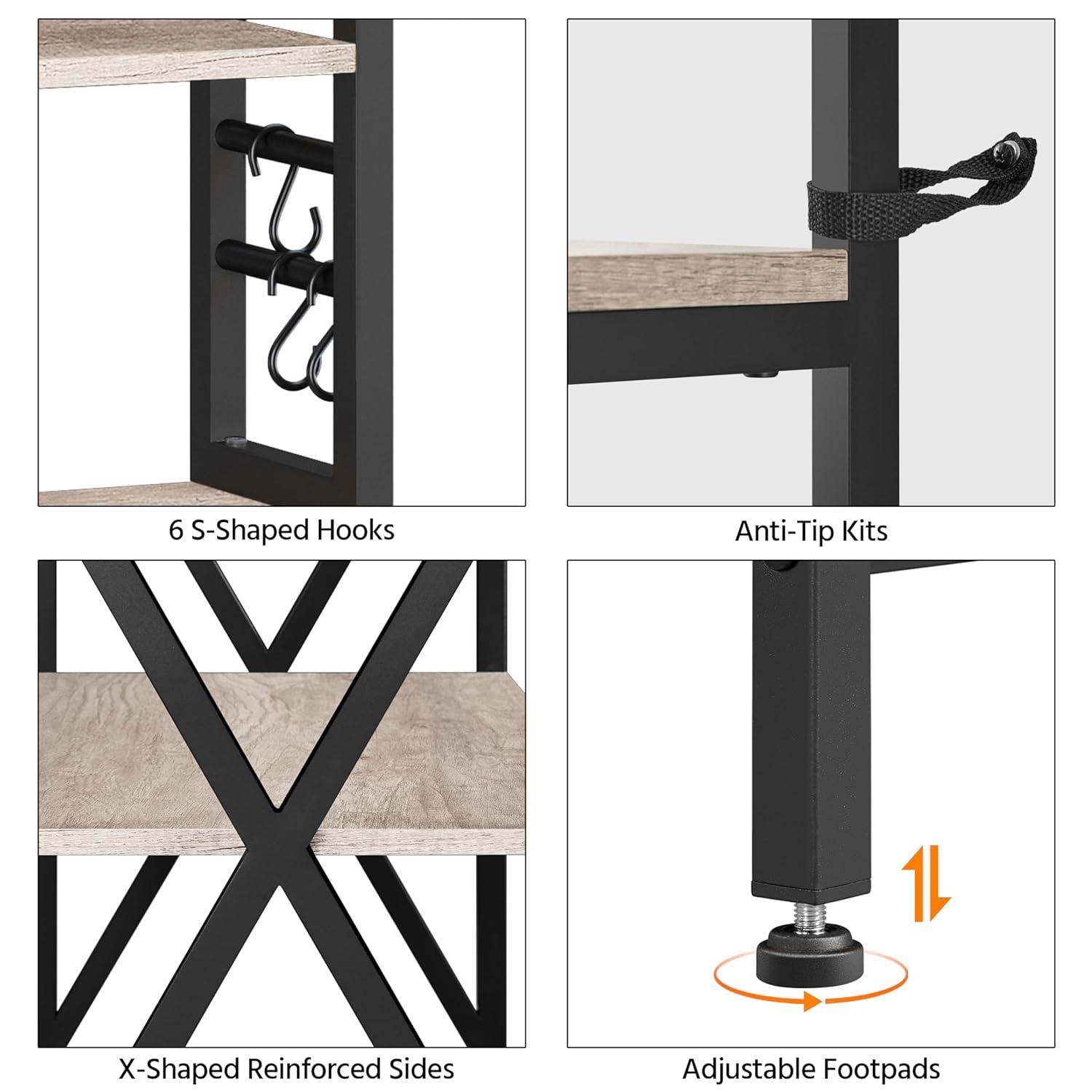 Yaheetech 6-Tier Kitchen Bakers Rack, 31.5 Inch Coffee Bar Table, Farmhouse Microwave Oven Stand Cabinet for Small Spaces, Corner Organizer Storage Shelf for Spices and Pots, Grey