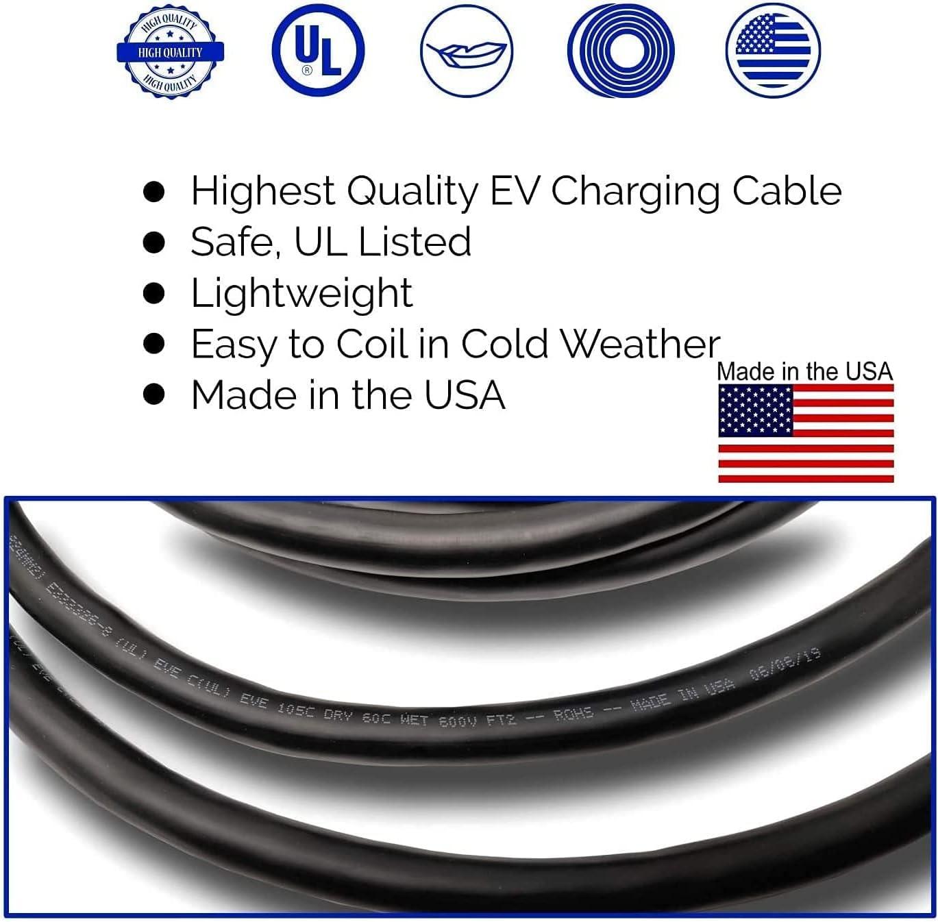 25' EV Charger J-1772 Plug Replacement Cable, US Made, Charger End Bare Wire for Easy Replacement of Original Cable on Chargers up to 40 Amps