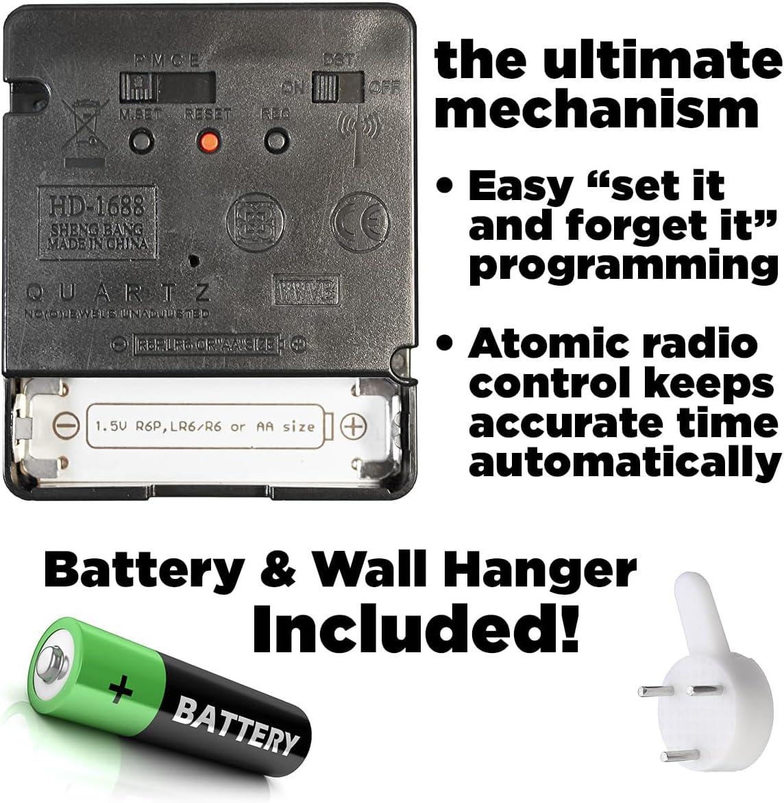 | 14 Inch | Modern | Atomic | Analog | Home | Office | School | Gym | Indoor | Outdoor | Sets Automatically | Unbranded | Classic | Black | Battery Operated | Modern Décor