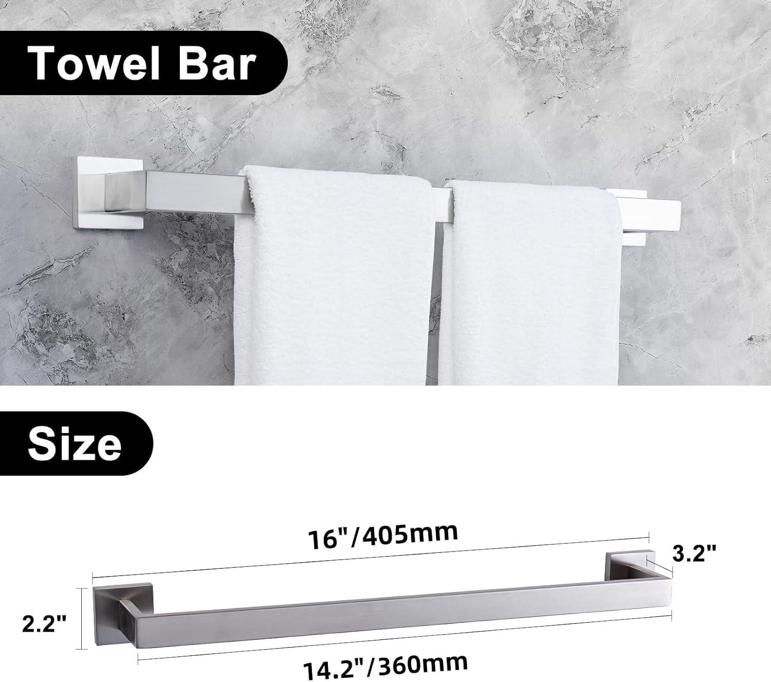 Bathroom Hardware Accessories Set Matte Black,5-Piece Black Towel Bar Set 16" Wall Mounted Towel Holder Stainless Steel-Includes Towel Bar,Robe Towel Hooks,Toilet Paper