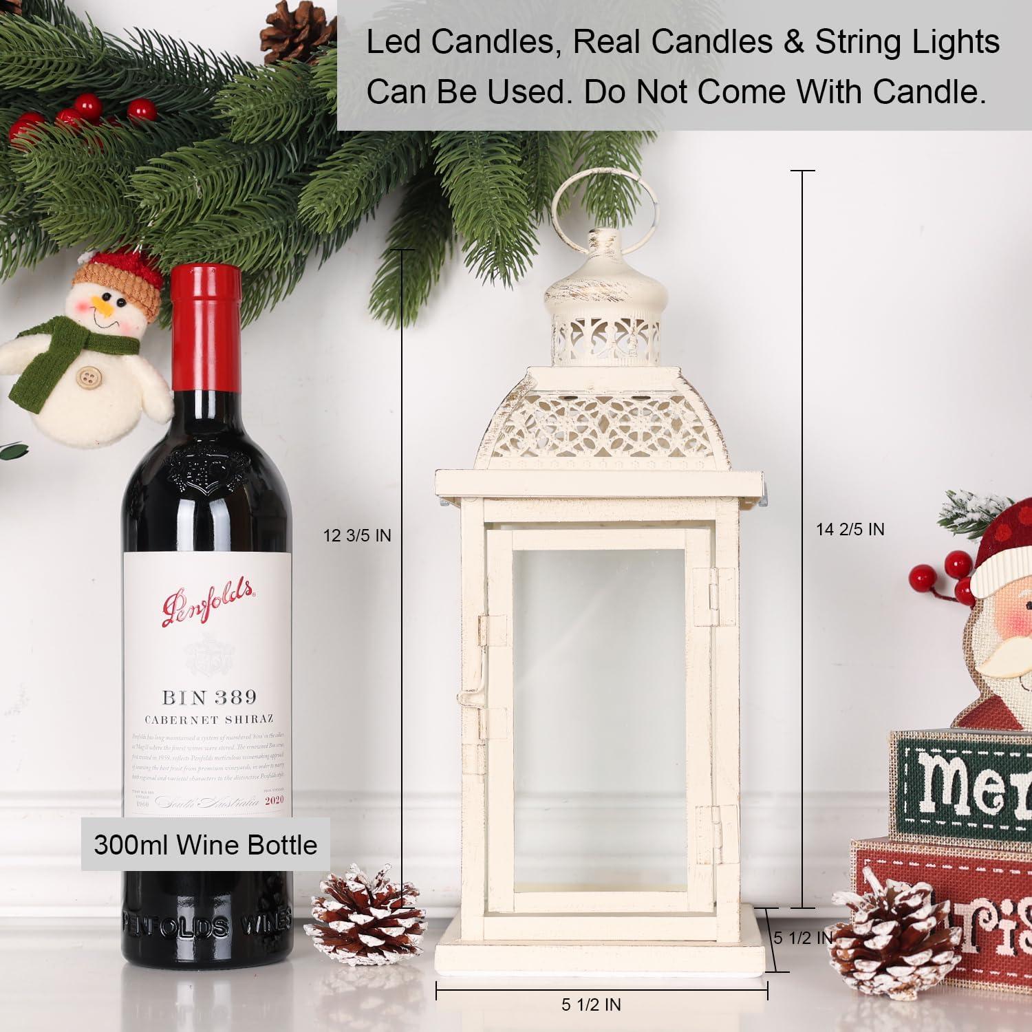 DECORKEY Lantern Decorative Indoor&Outdoor, 14.4'' Large Metal Candle Lanterns, Vintage Hanging Candle Holders Farmhouse Shelf Wedding Front Porch Patio Decor, Halloween Christmas Decorations for Home