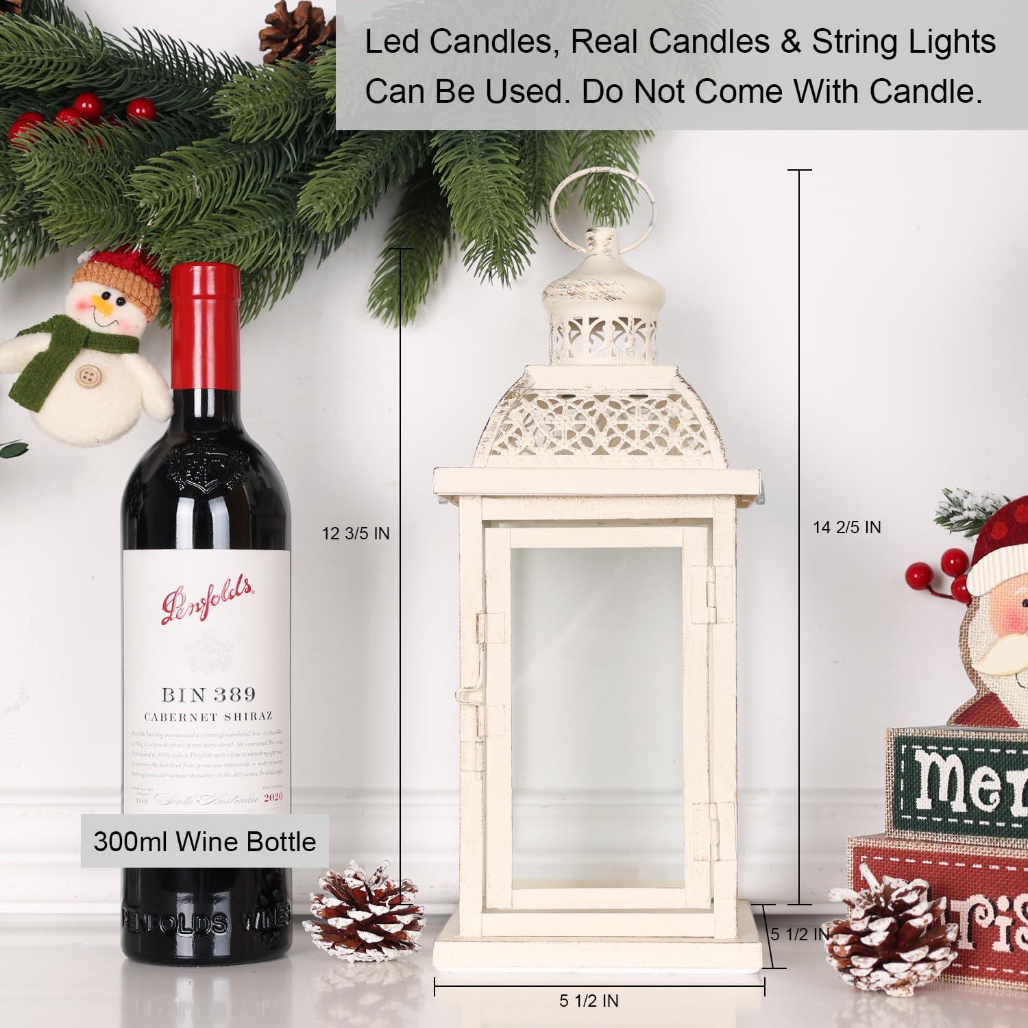 DECORKEY Lantern Decorative Indoor&Outdoor, 14.4'' Large Metal Candle Lanterns, Vintage Hanging Candle Holders Farmhouse Shelf Wedding Front Porch Patio Decor, Halloween Christmas Decorations for Home