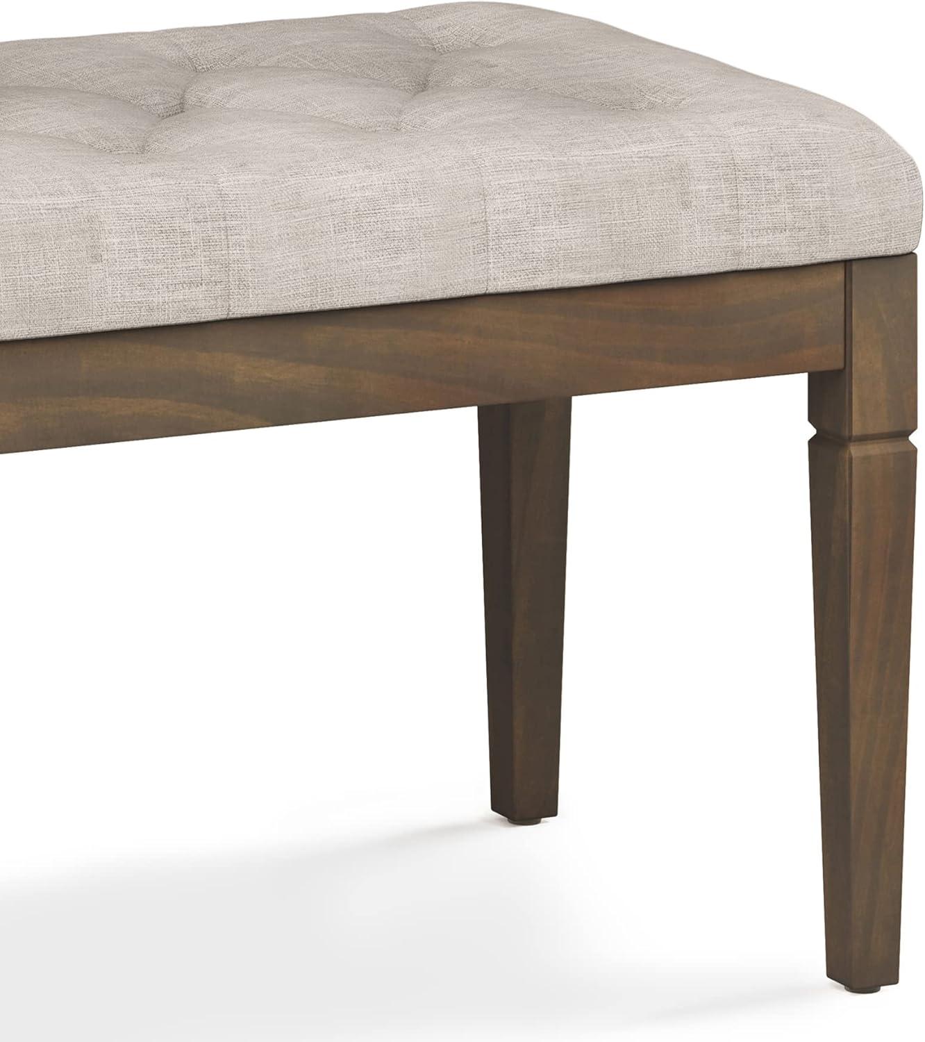 SIMPLIHOME Waverly 28 inch Wide Traditional Rectangle Small Tufted Ottoman Bench in Natural Linen Look Fabric, Assembled, For the Living Room and Bedroom