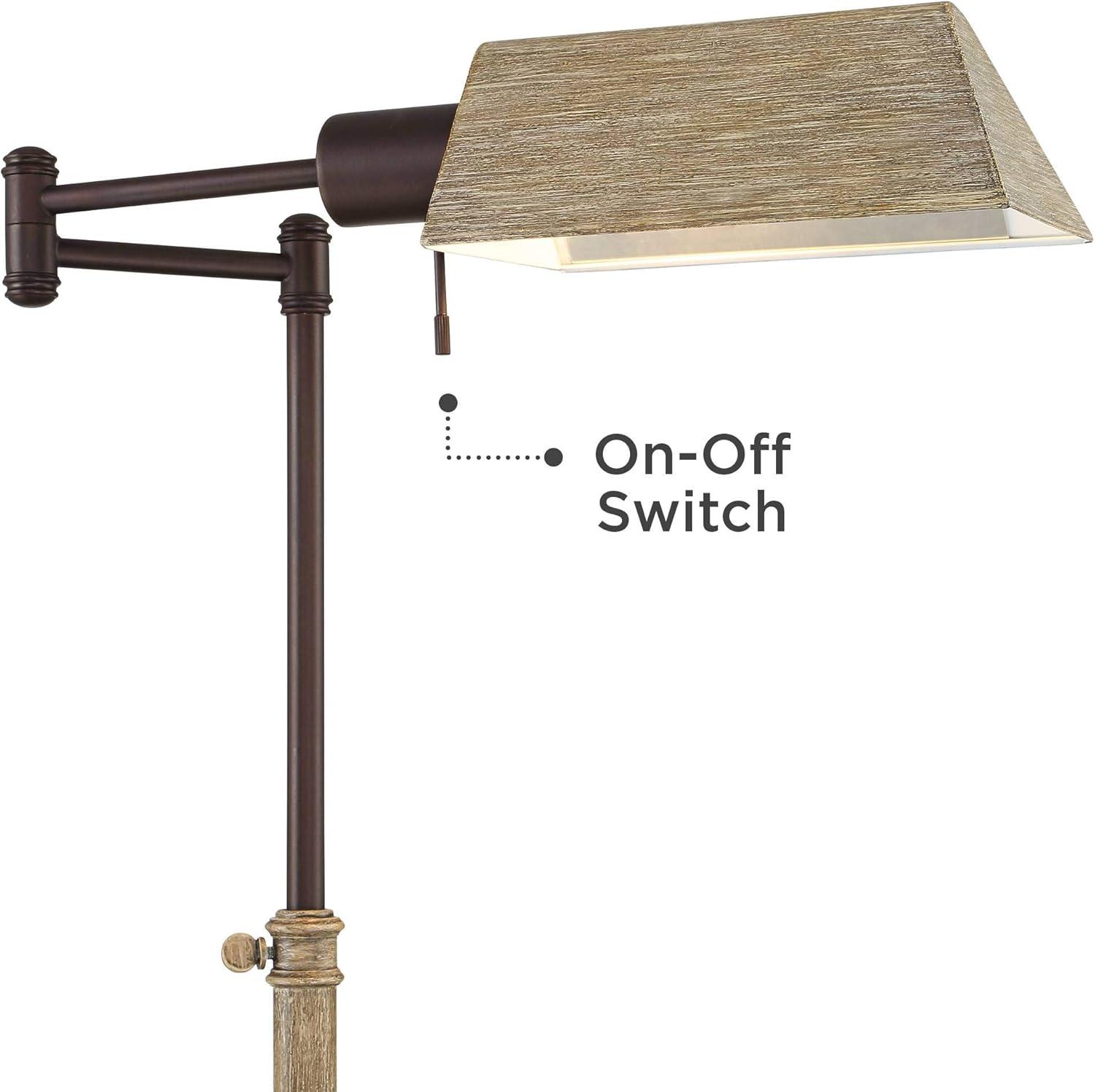 Regency Hill Rustic Farmhouse Swing Arm Pharmacy Floor Lamp 54" Tall Bronze Faux Wood Adjustable Height Living Room Reading Bedroom Office