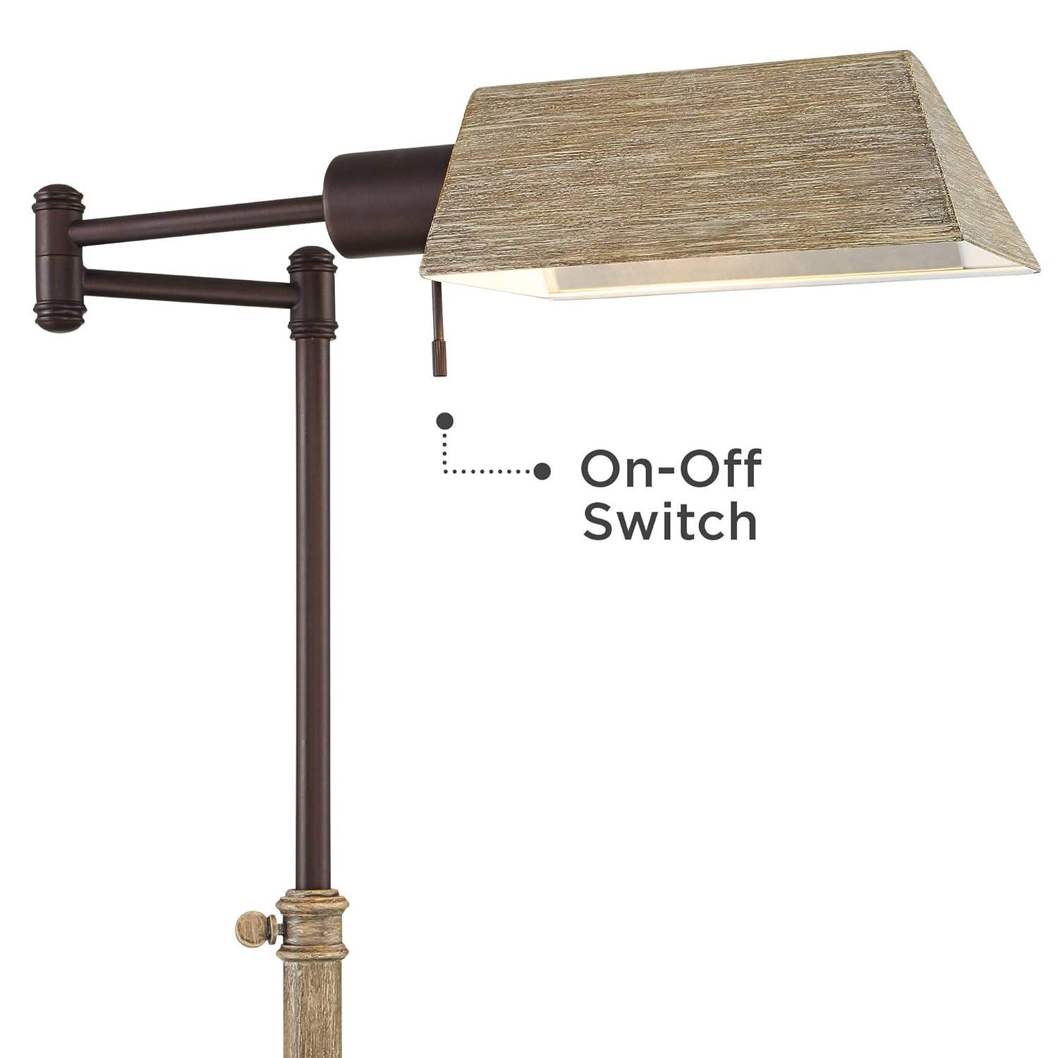Regency Hill Rustic Farmhouse Swing Arm Pharmacy Floor Lamp 54" Tall Bronze Faux Wood Adjustable Height Living Room Reading Bedroom Office