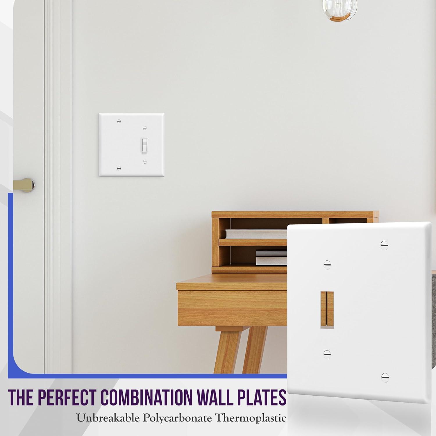 ENERLITES Combination Toggle Switch / Blank Device Wall Plate, Standard Size, 2-Gang, Light Switch Cover, Polycarbonate Thermoplastic, UL Listed, White