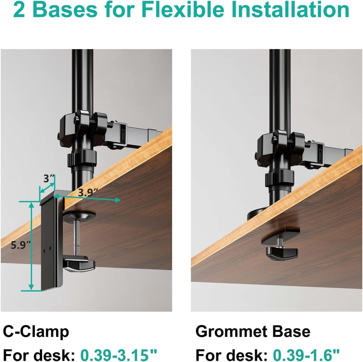 WALI Laptop Mount and Dual Monitor for Max 32" Monitor and 17" Laptop, Adjustable Spring Arm with Tilt, Swivel and Rotation, Dual Monitor and Notebook Stand with VESA 75/100mm(GSDM003LP), Black