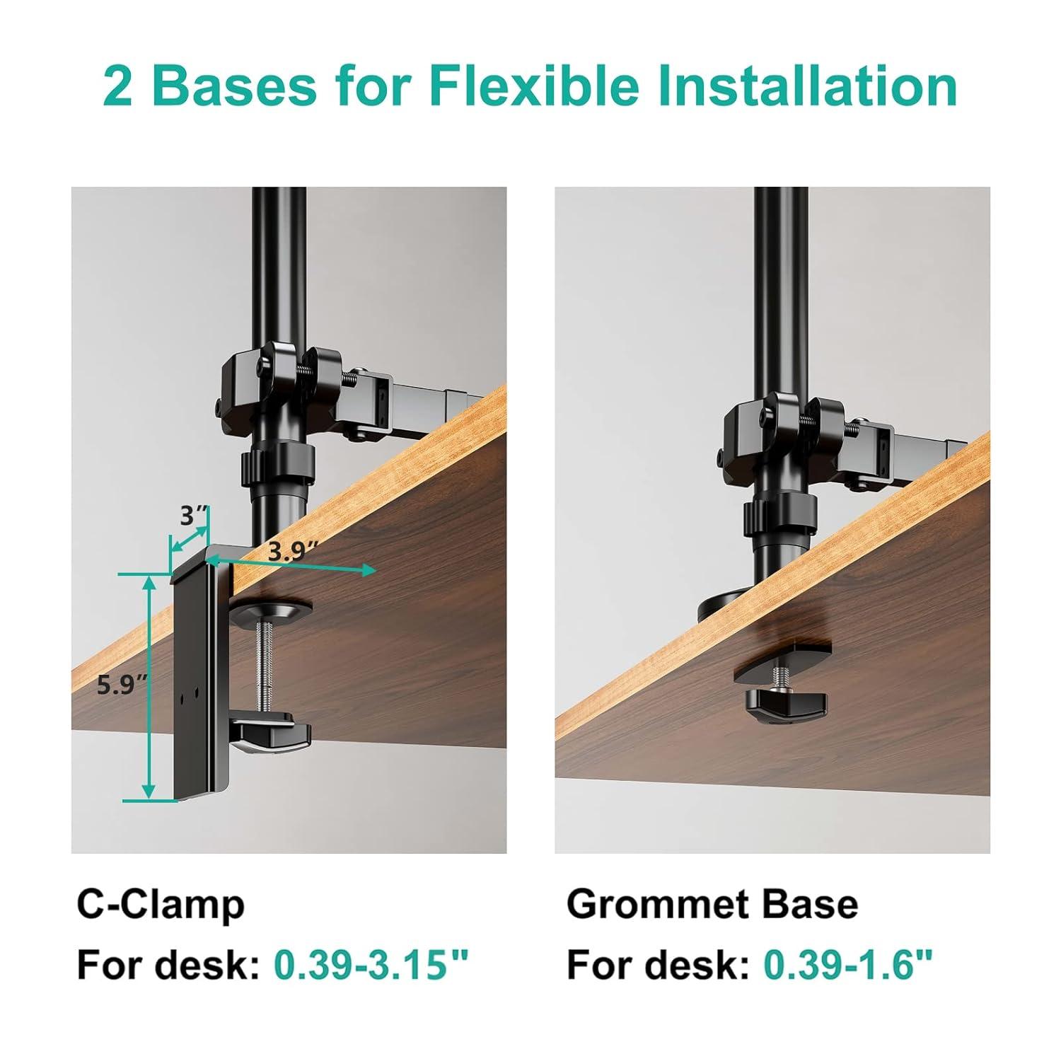WALI Laptop Mount and Dual Monitor for Max 32" Monitor and 17" Laptop, Adjustable Spring Arm with Tilt, Swivel and Rotation, Dual Monitor and Notebook Stand with VESA 75/100mm(GSDM003LP), Black
