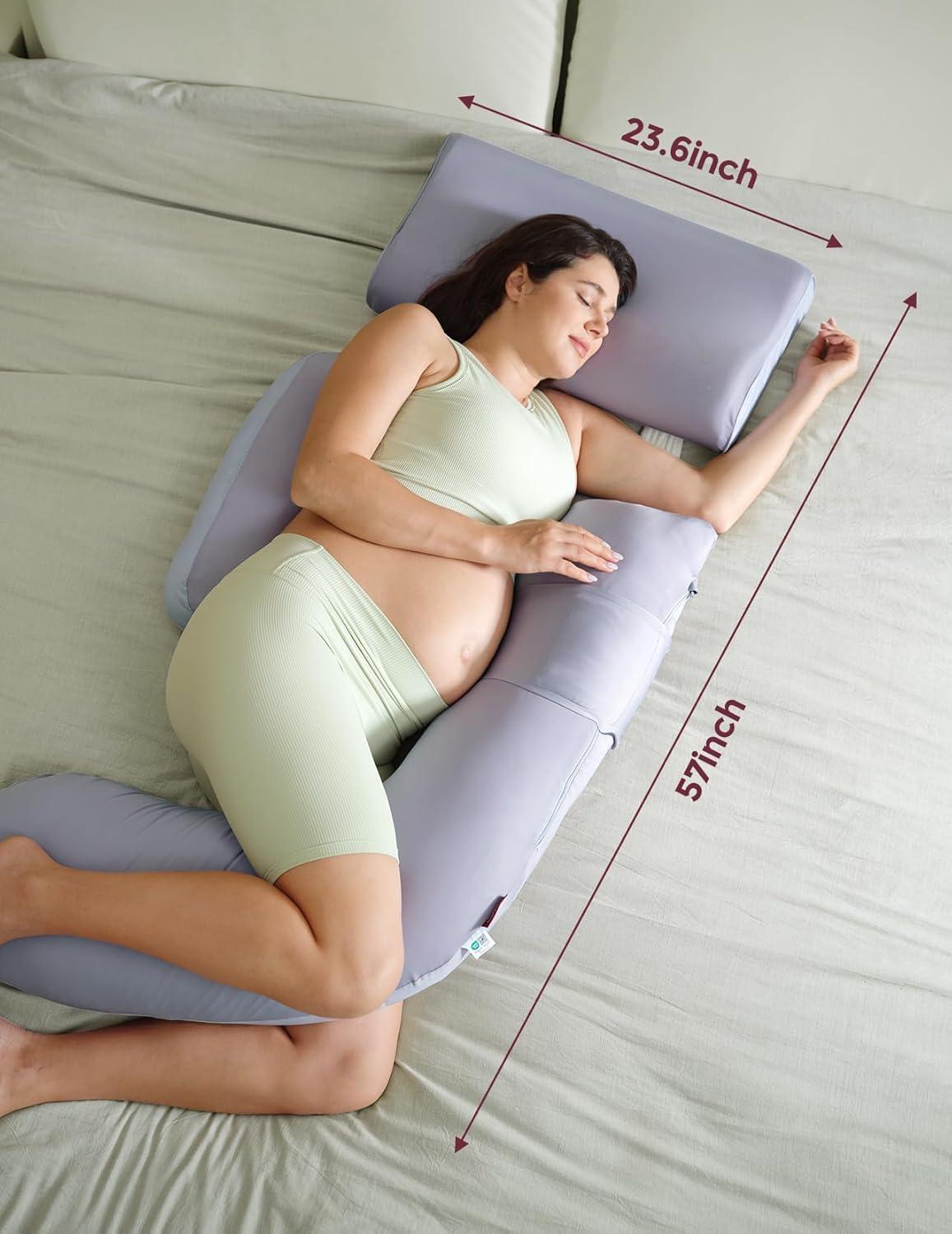 Momcozy Pregnancy Pillows with Cooling Cover, U-Shaped Full Body Maternity Pillow for Side Sleepers 57 inch Gray