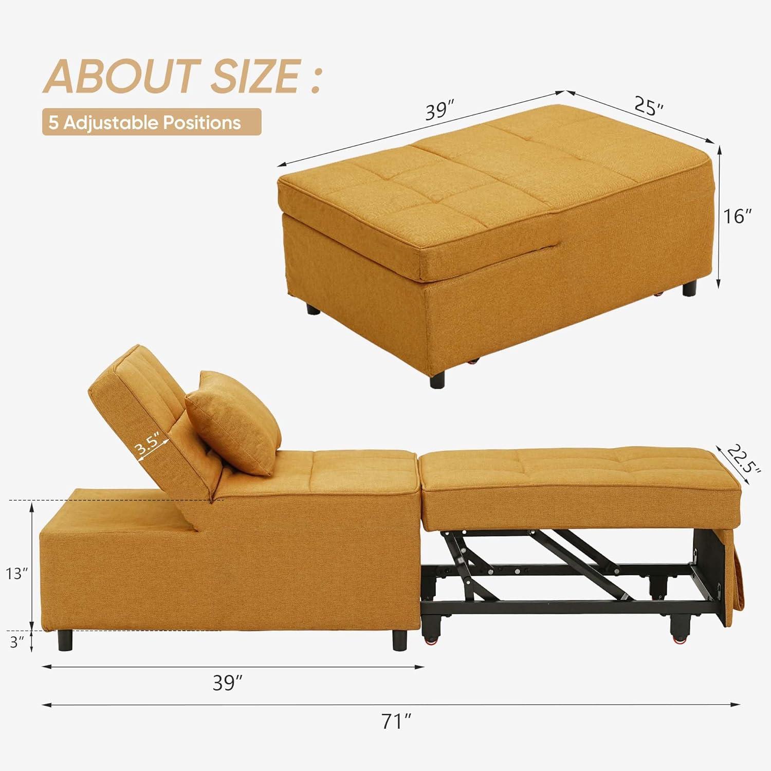 Ainfox 4-in-1 Convertible Sleeper Chair Bed Pull Out Sofa Bed Chaise Lounge for Home Office, Grey