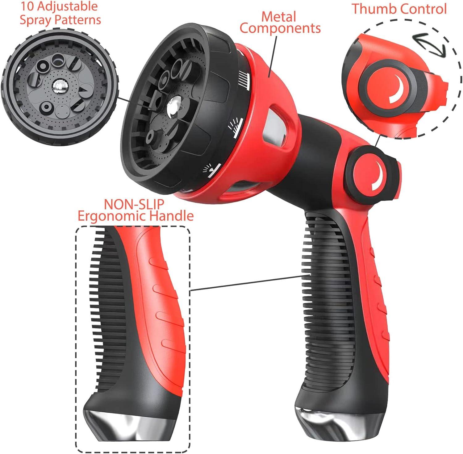 HmiL-U Garden Hose Spray Nozzle - 10 Adjustable Patterns Metal High Pressure Hose Nozzle with Thumb Control Design, Hose Sprayer for Garden & Lawns Watering, Cleaning, Pets & Car Washing C9