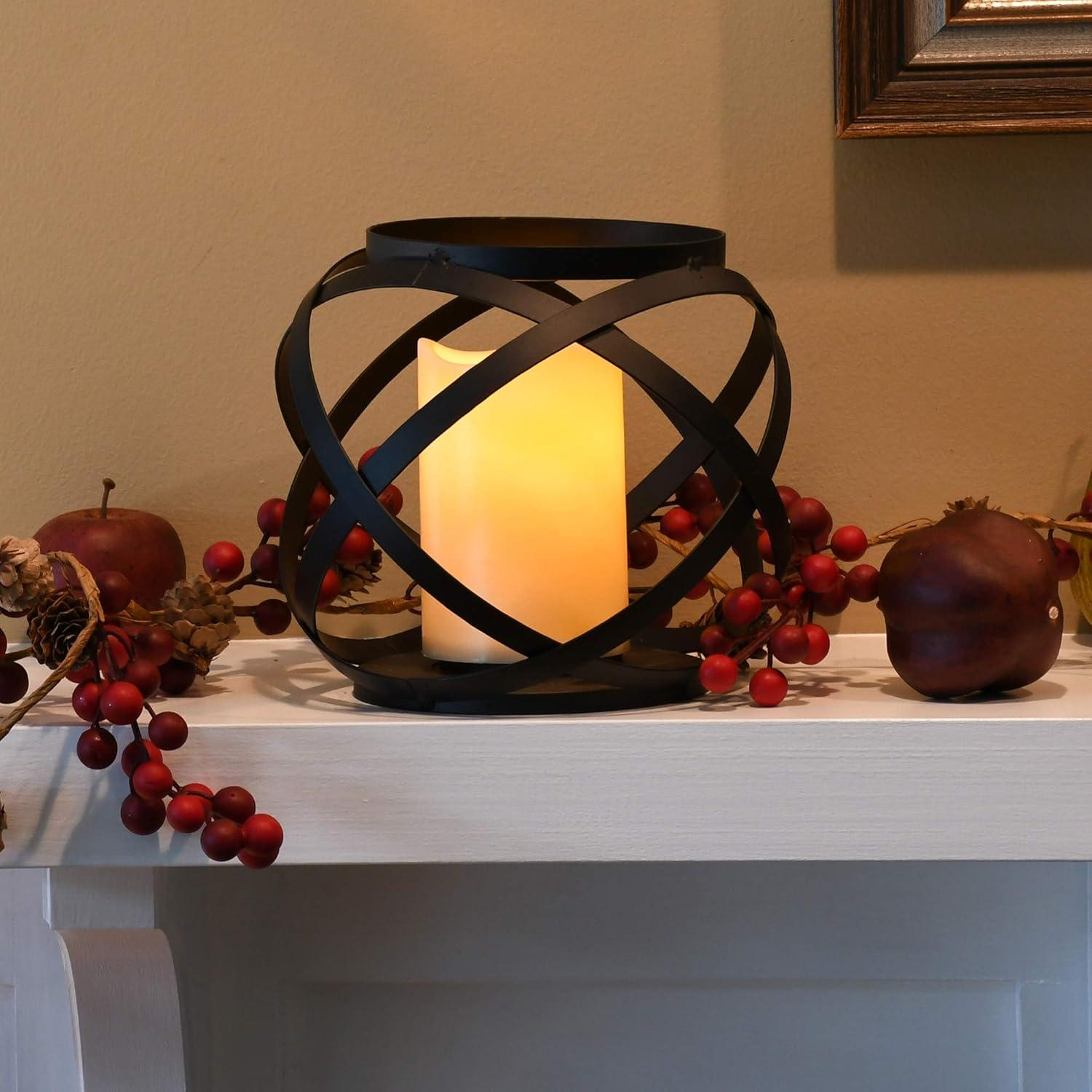 Modern Blackened Metal Circular Hanging Candle Lantern