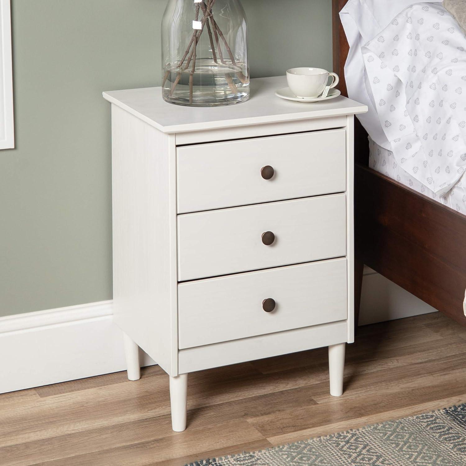 Modern White Painted 3-Drawer Solid Pine Nightstand