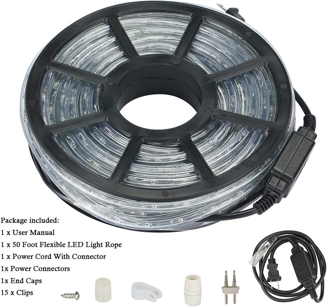 50Ft Led Rope Lights Outdoor, LED Strip Lights Outdoor Waterproof Decorative Lighting for Indoor/Outdoor, Deck, Eaves, Backyards Garden, Stairs Balcony Christmas Decoration(Warm White)