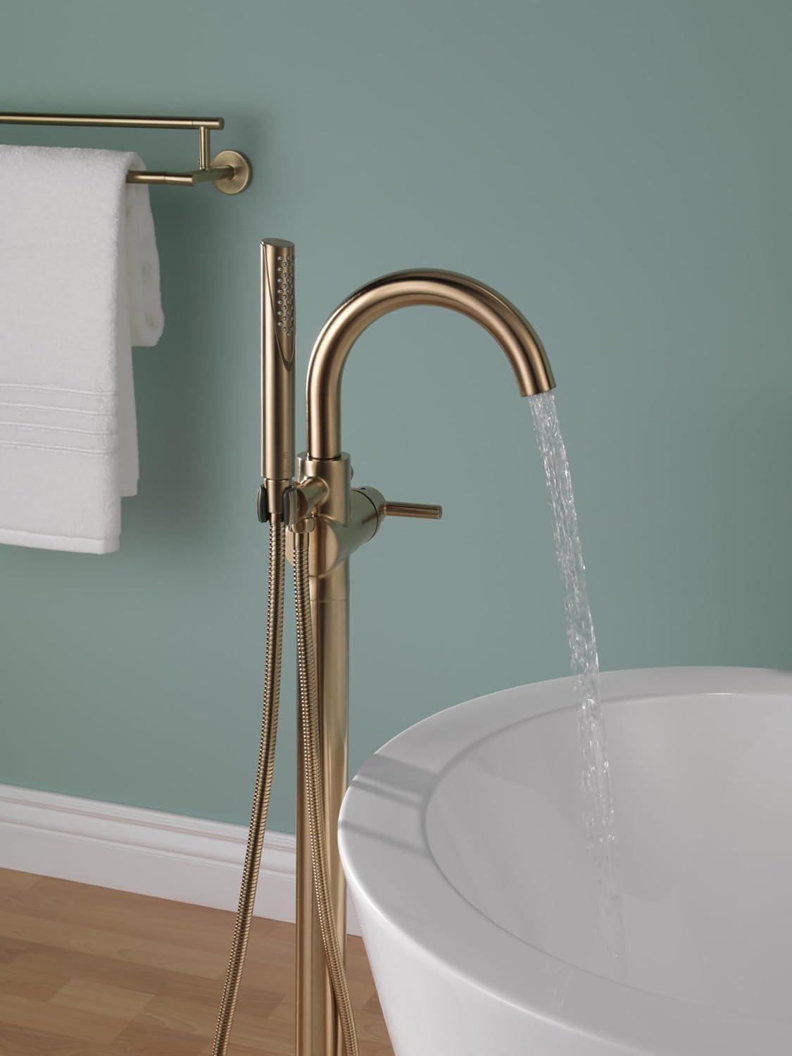 Champagne Bronze Floor Mounted Tub Filler with Handshower