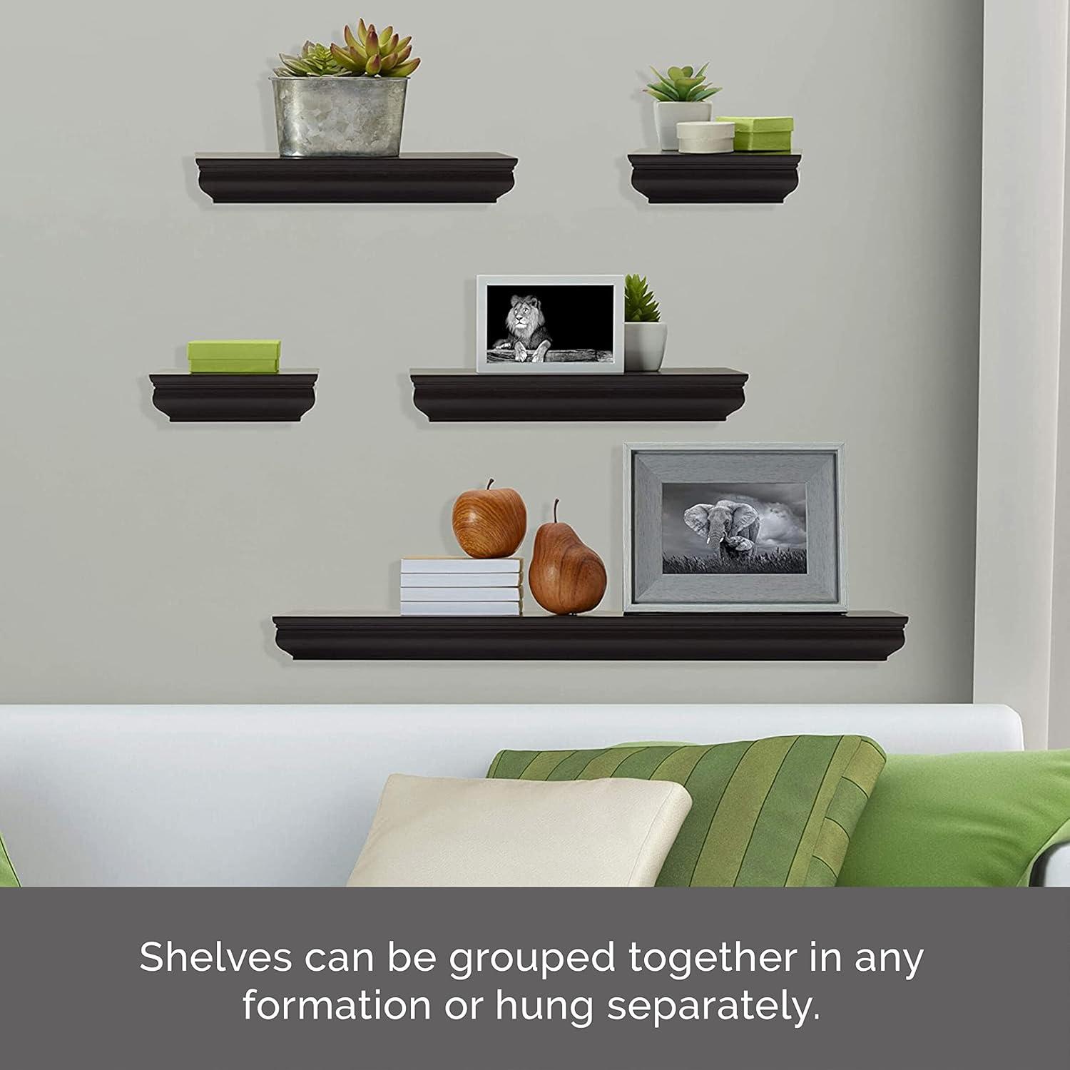 Melannco Set of 5 2-6 2-12 1-24-inch Wood Shelves in Espresso