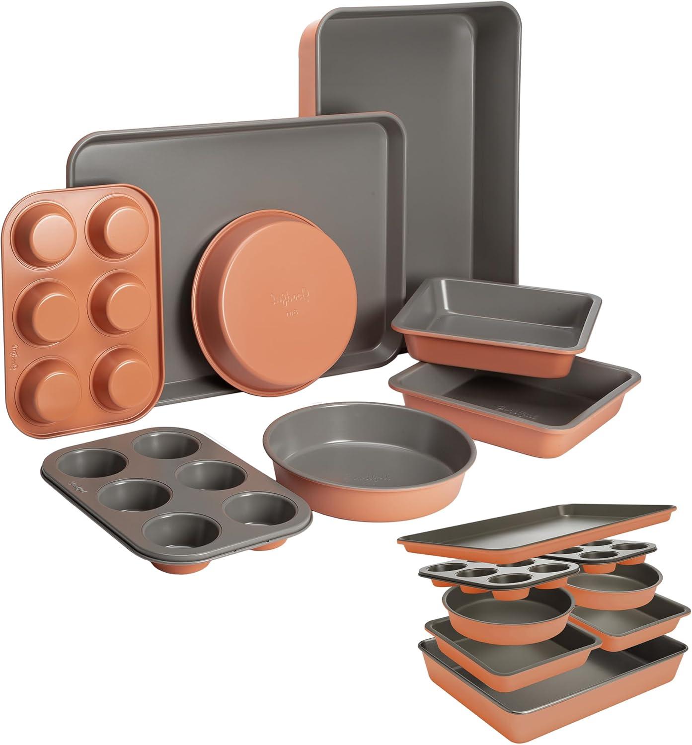 Terracotta and Gray Nonstick 8-Piece Stackable Bakeware Set