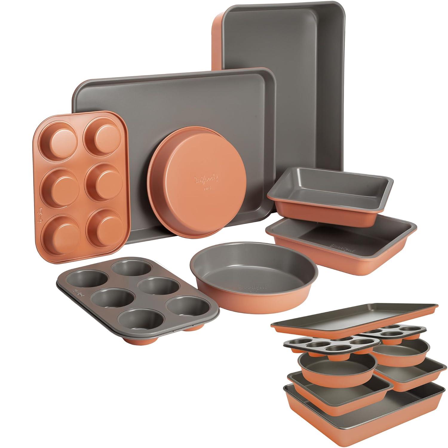 Terracotta and Gray Nonstick 8-Piece Stackable Bakeware Set