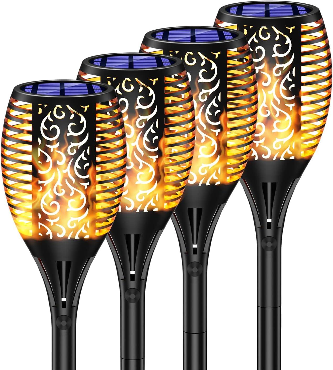 XODO FL1 Solar Outdoor Lights, 4-PK Solar Torch with Flickering Flames, Path-Way