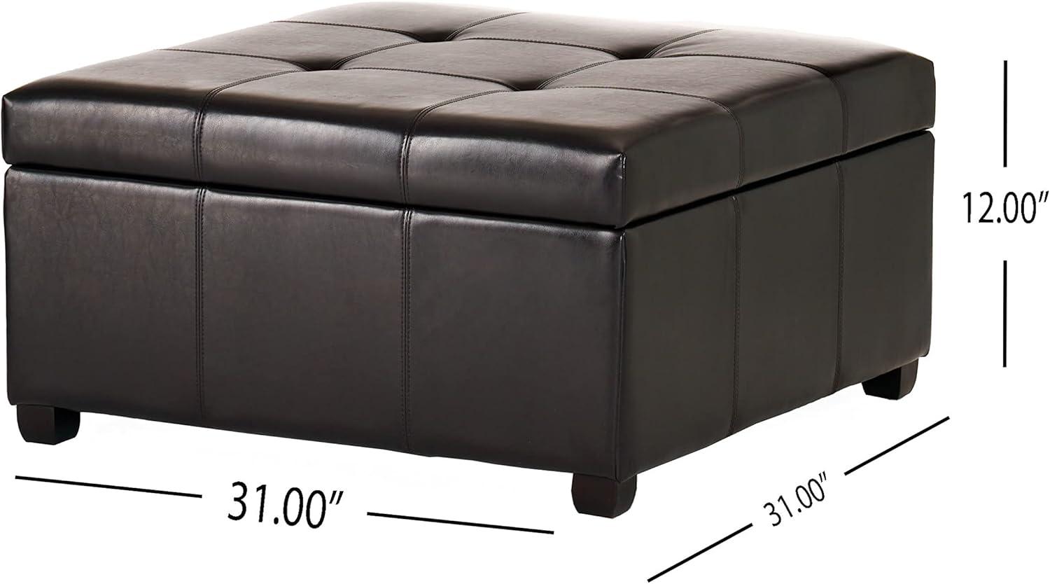 Espresso Tufted Leather Storage Ottoman with Birch Legs