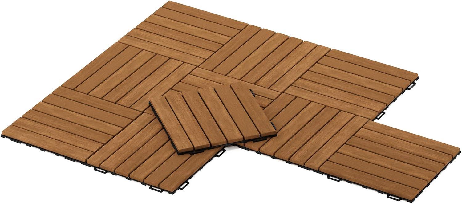 Furinno Tioman Outdoor Floor Decking Wood Tile Interlock 10PC/CTN, Honey Oak Color, FG181034