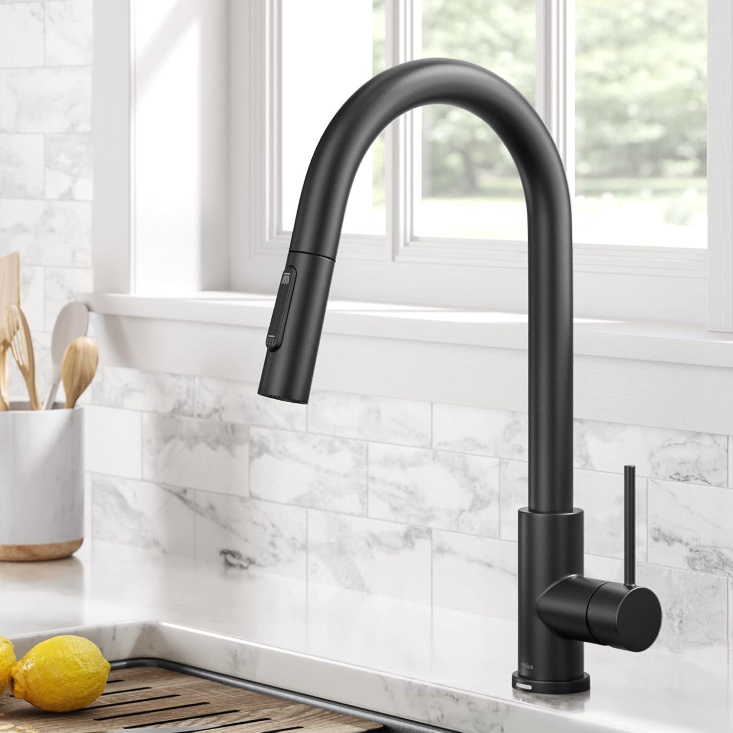 Matte Black Touch-Control Kitchen Faucet with Pull-Down Sprayer