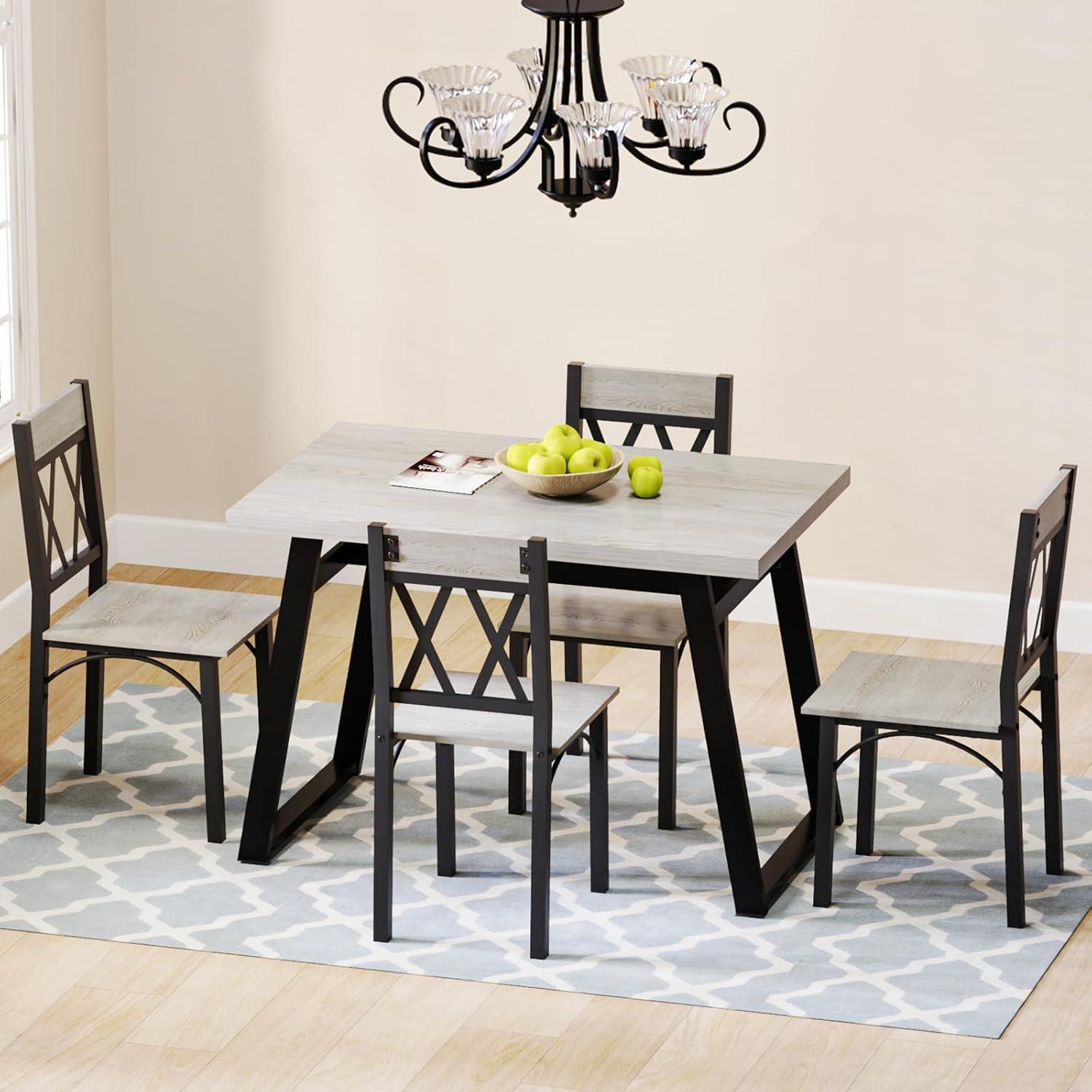 MAISONPEX Dining Table Set for 4, 5-Piece Farmhouse Wood Table and Chair for Kitchens