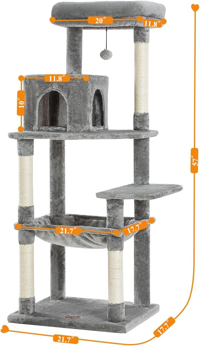 56.3" Indoor Multi-Level Tall Cat Tower With Large Hammock, Scratching Posts, Cozy Condo And Top Perch
