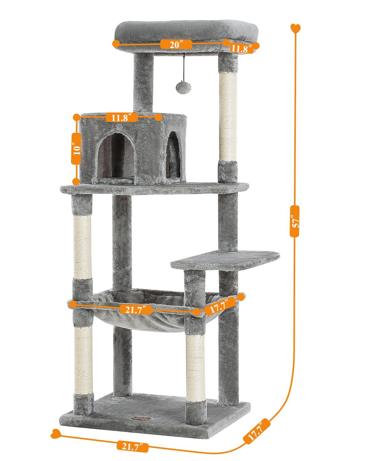 56.3" Indoor Multi-Level Tall Cat Tower With Large Hammock, Scratching Posts, Cozy Condo And Top Perch