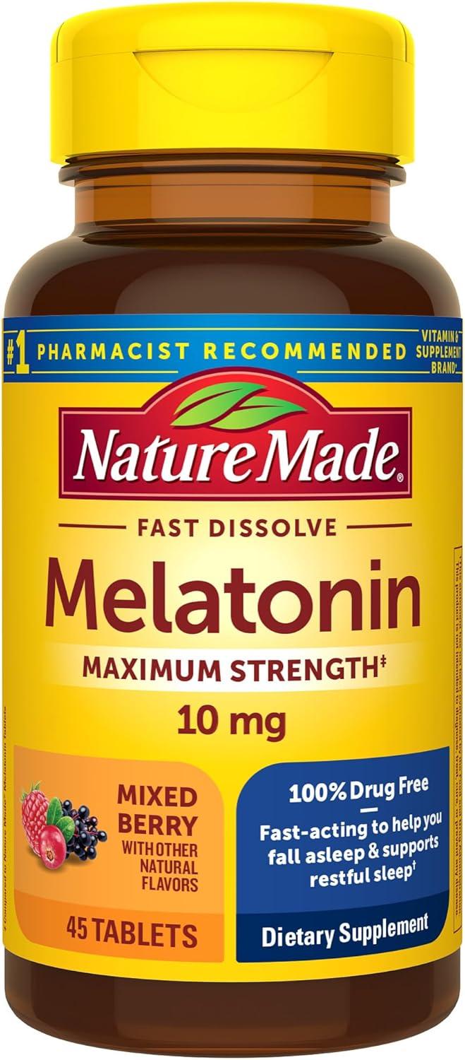Nature Made Fast Dissolve Melatonin Maximum Strength 100% Drug Free Sleep Aid 10mg Tablets - 45ct