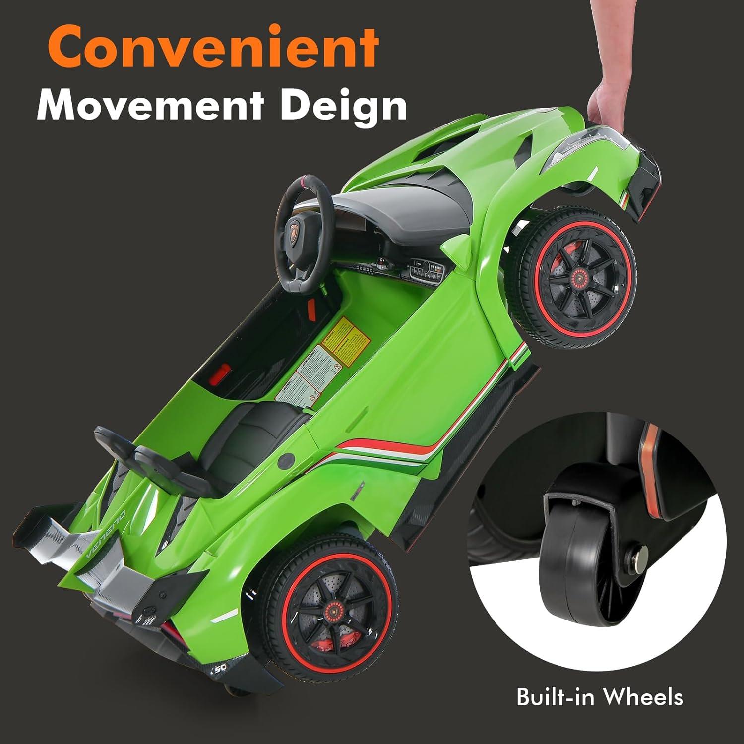 Green 12V 2-Seater Lamborghini Veneno Kids Ride-On Car