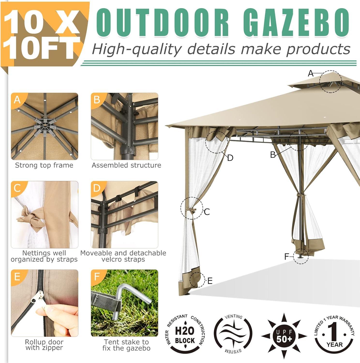 COBIZI 12X20 Heavy Duty Gazebo Outdoor Gazebo with Mosquito Netting and Curtains, Canopy Tent Deck Gazebo with Double-Arc Roof Ventiation and Metal Steel Frame Suitable for Lawn, Backyard, Patio,Gray