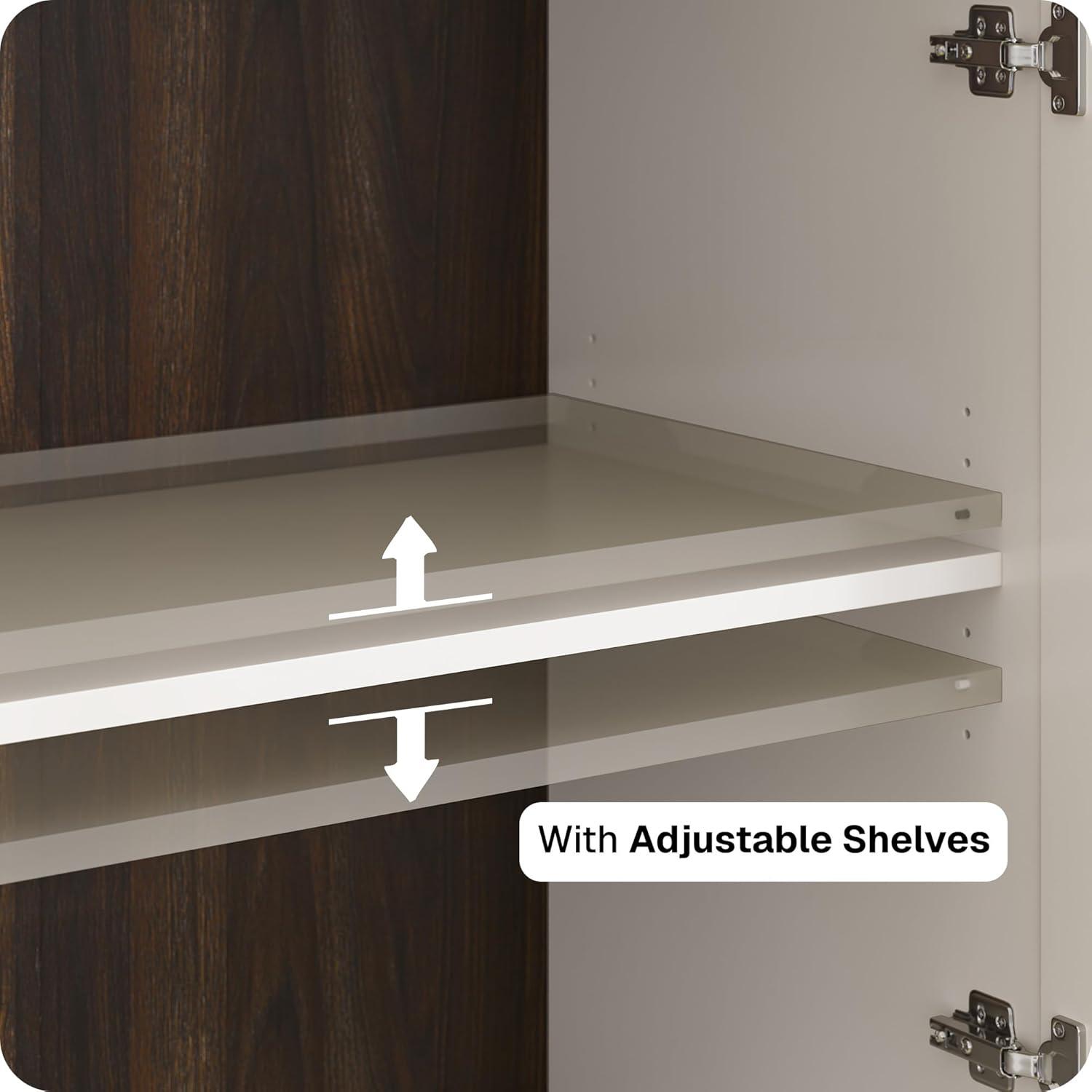 BELLEZE Sideboard Buffet Cabinet, Modern Wood Glass-Buffet-Sideboard with Storage, Console Table for Kitchen, Dinning Room, Living Room, Hallway, or Entrance - Brixston (White)