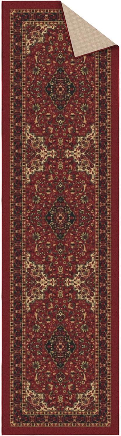 Ottohome Washable Non-Slip Rubberback Medallion Oriental Design Red Area Rug