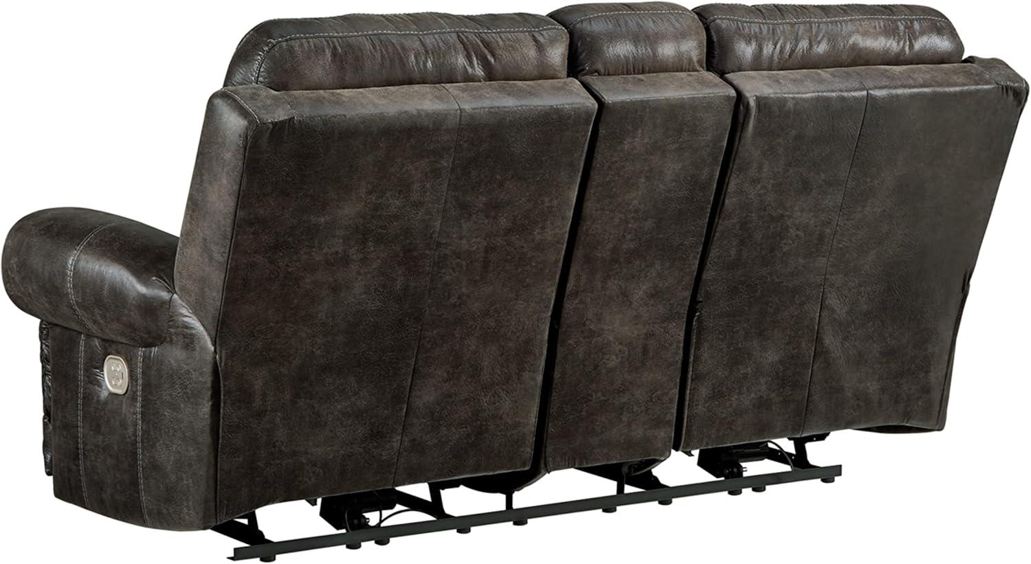 Ashley Furniture Grearview Faux Leather Power Reclining Loveseat in Charcoal