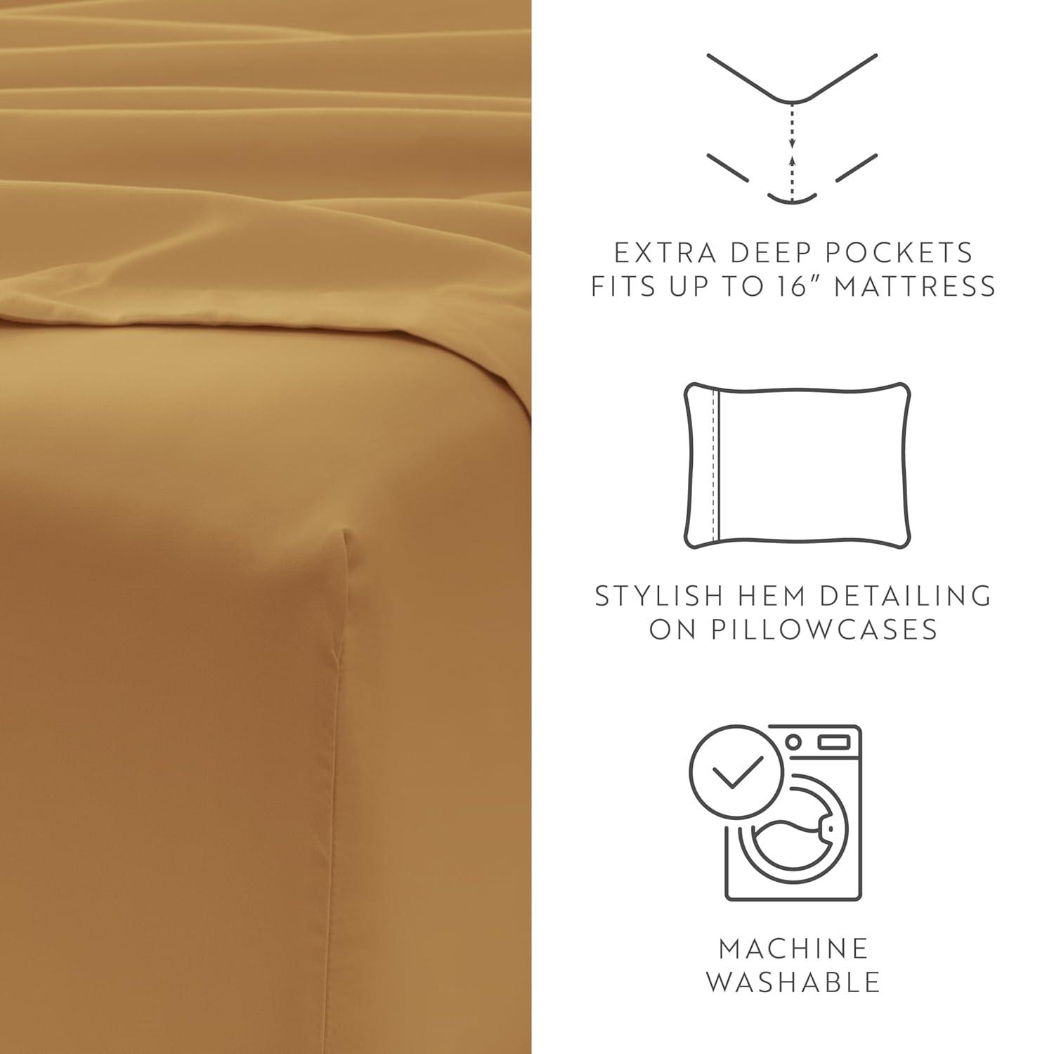 Gold Twin XL Deep Pocket Microfiber Sheet Set