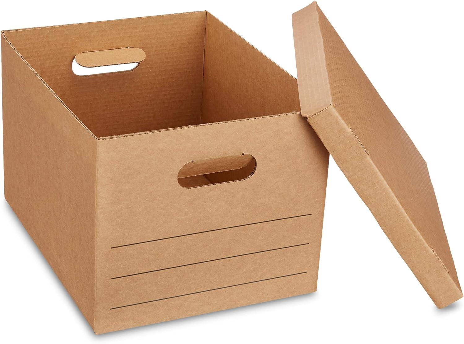 Small Brown Corrugated Cardboard Moving Boxes with Handles and Lids, 20 Pack