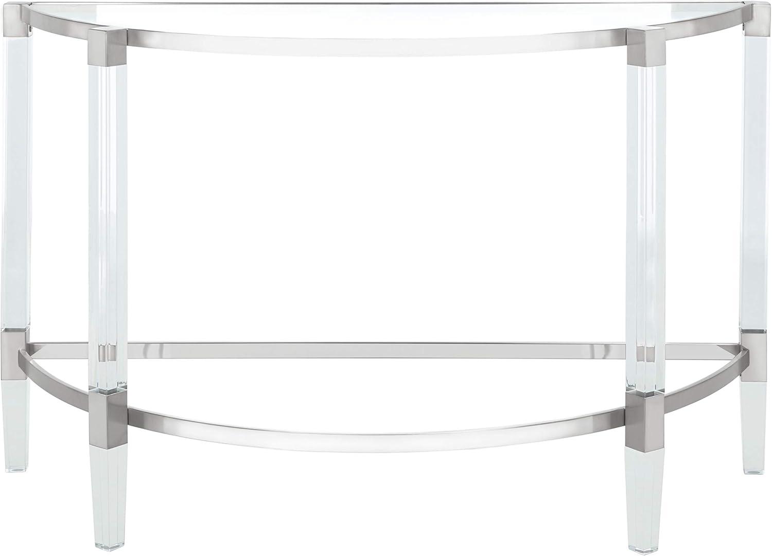 Elegant Demilune Silver Console Table with Acrylic Legs and Storage