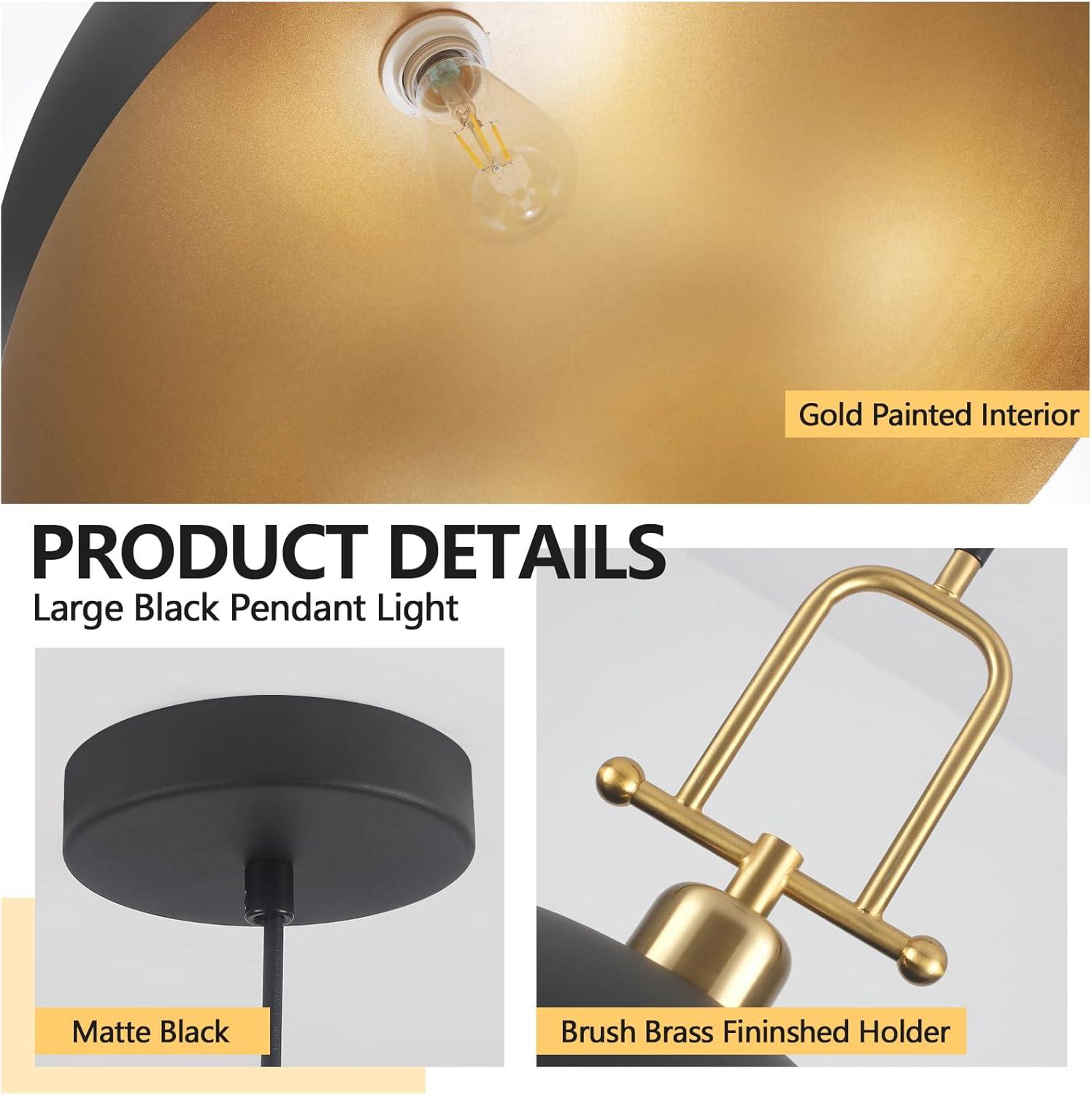 Everly Quinn 17.7" Farmhouse Vintage Black And Gold Pendant Light - Dome Chandelier For Kitchen Island, Dining Room, Hallway