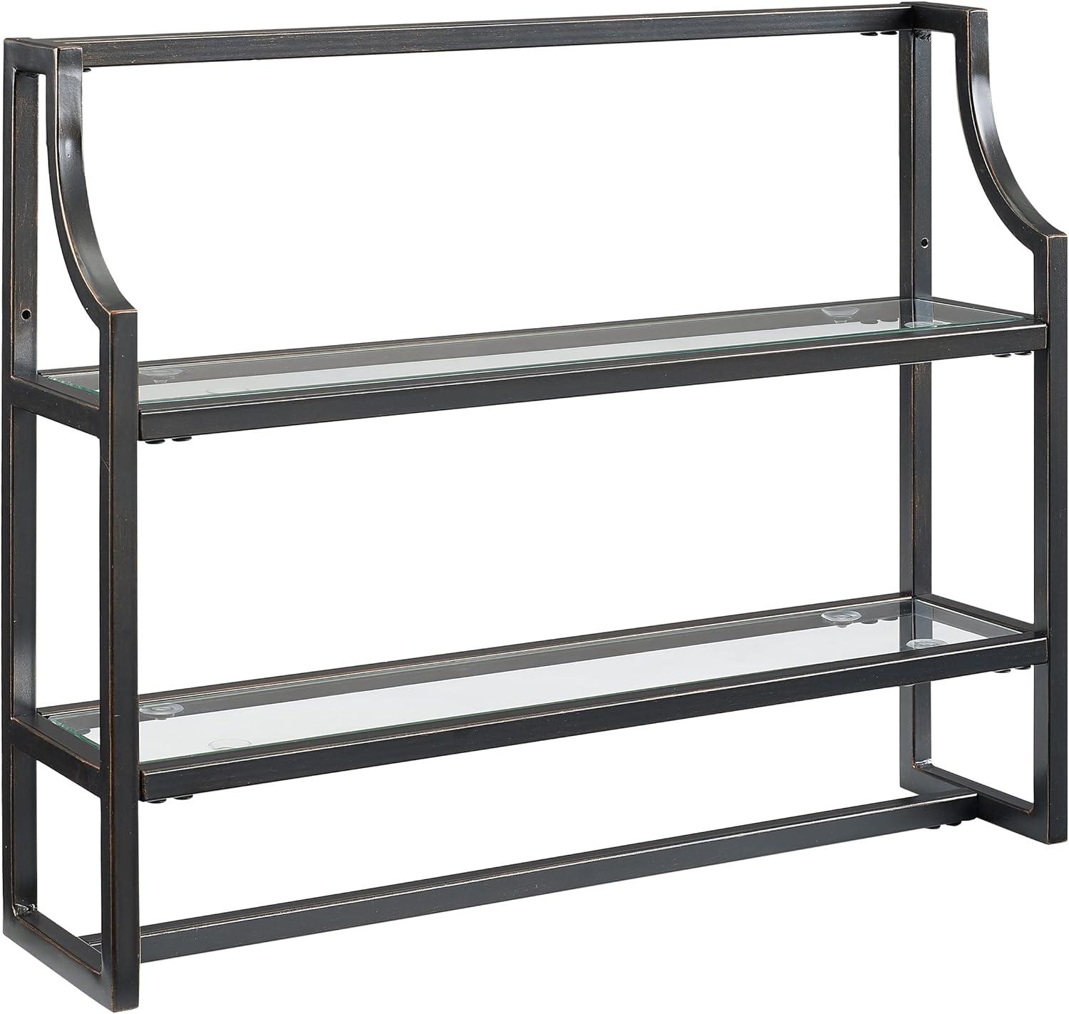 Crosley Furniture Aimee 2 Shelf Glass Metal Wall Shelf in Oil Rubbed Bronze