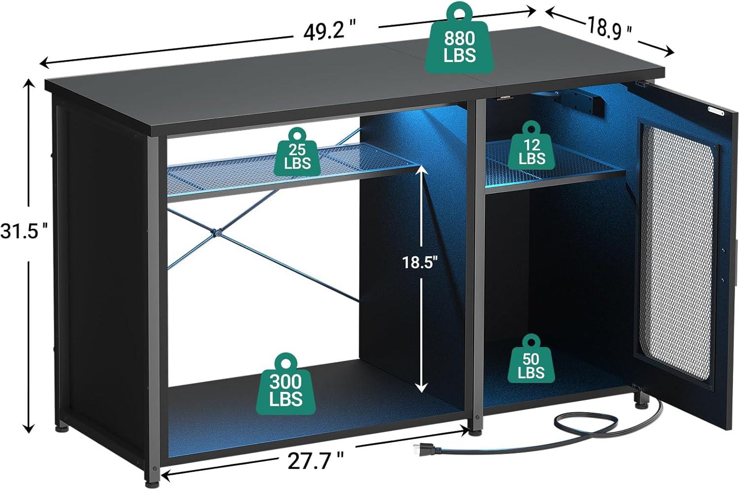 Homieasy 55-75 Gallon Aquarium Stand with Power Outlets & LED Light, Reversible Fish Tank Stand with Cabinet for Fish Tank Accessories Storage, Heavy Duty Metal Frame, 880LBS Capacity, Black