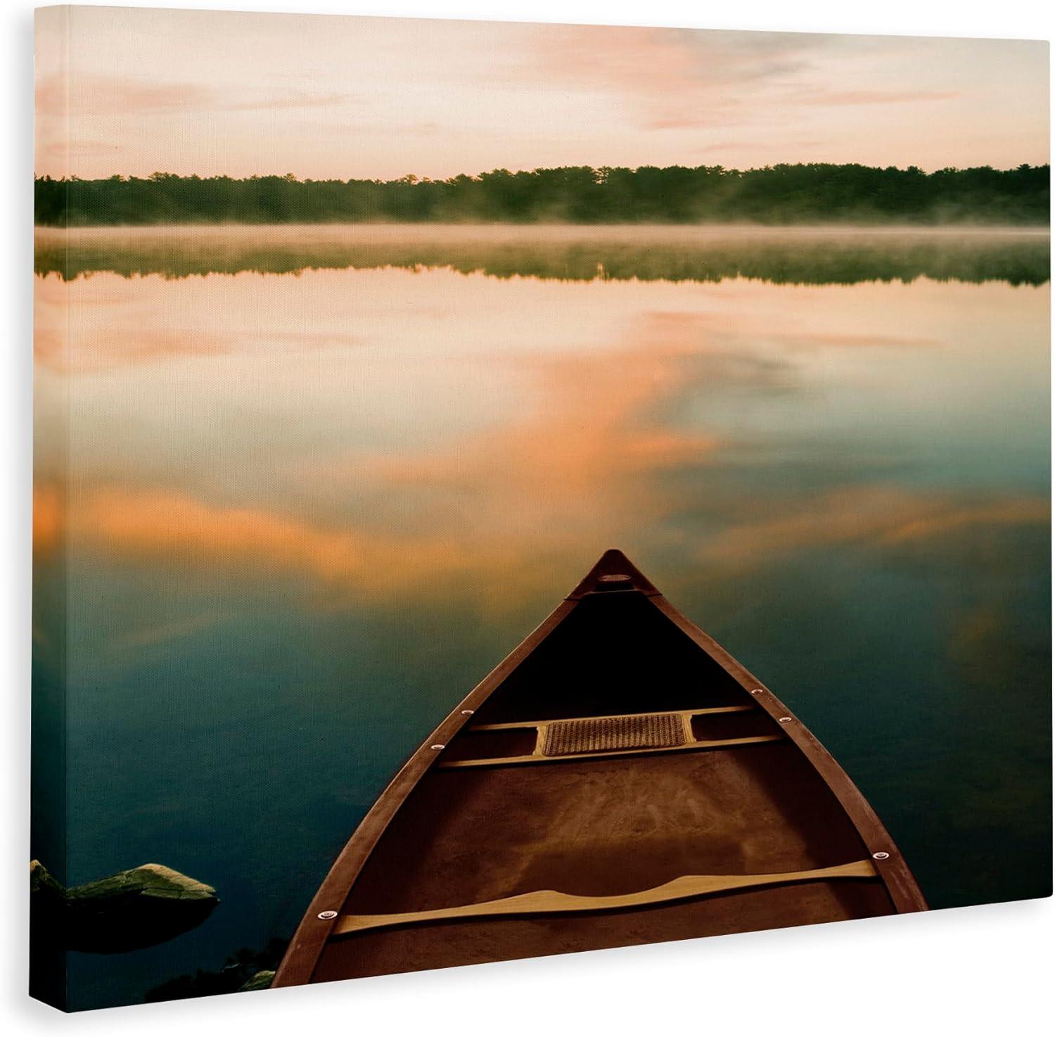 Stupell Industries Canoe On Lake Warm Sunrise Water Reflection by Danita Delimont - Painting
