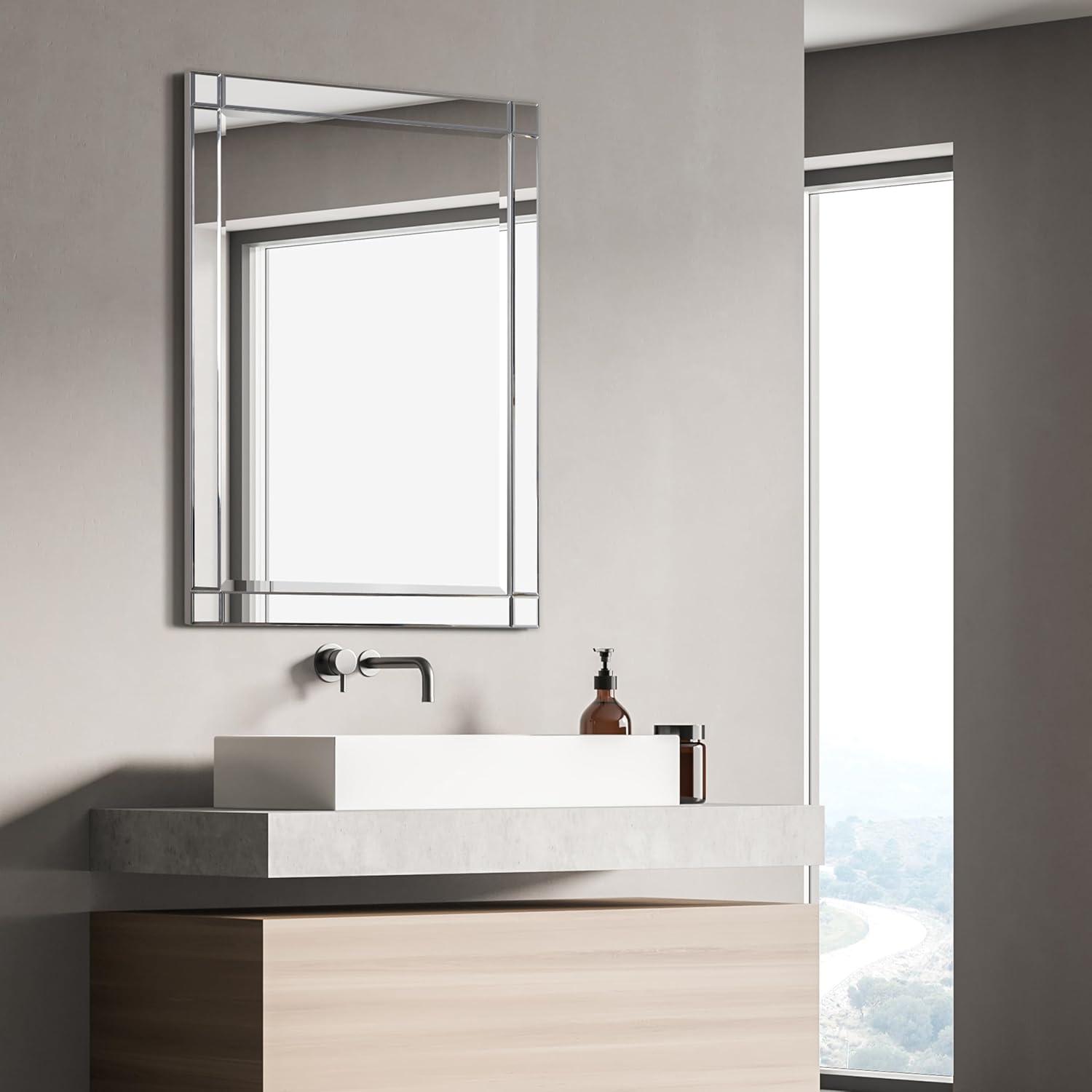 Empire Art Direct Moderno Squared Corner Beveled Rectangle Wall Mirror, Solid Wood Frame, 1"-Beveled Center Mirror, Ready to Hang - Clear 30 in. x 40