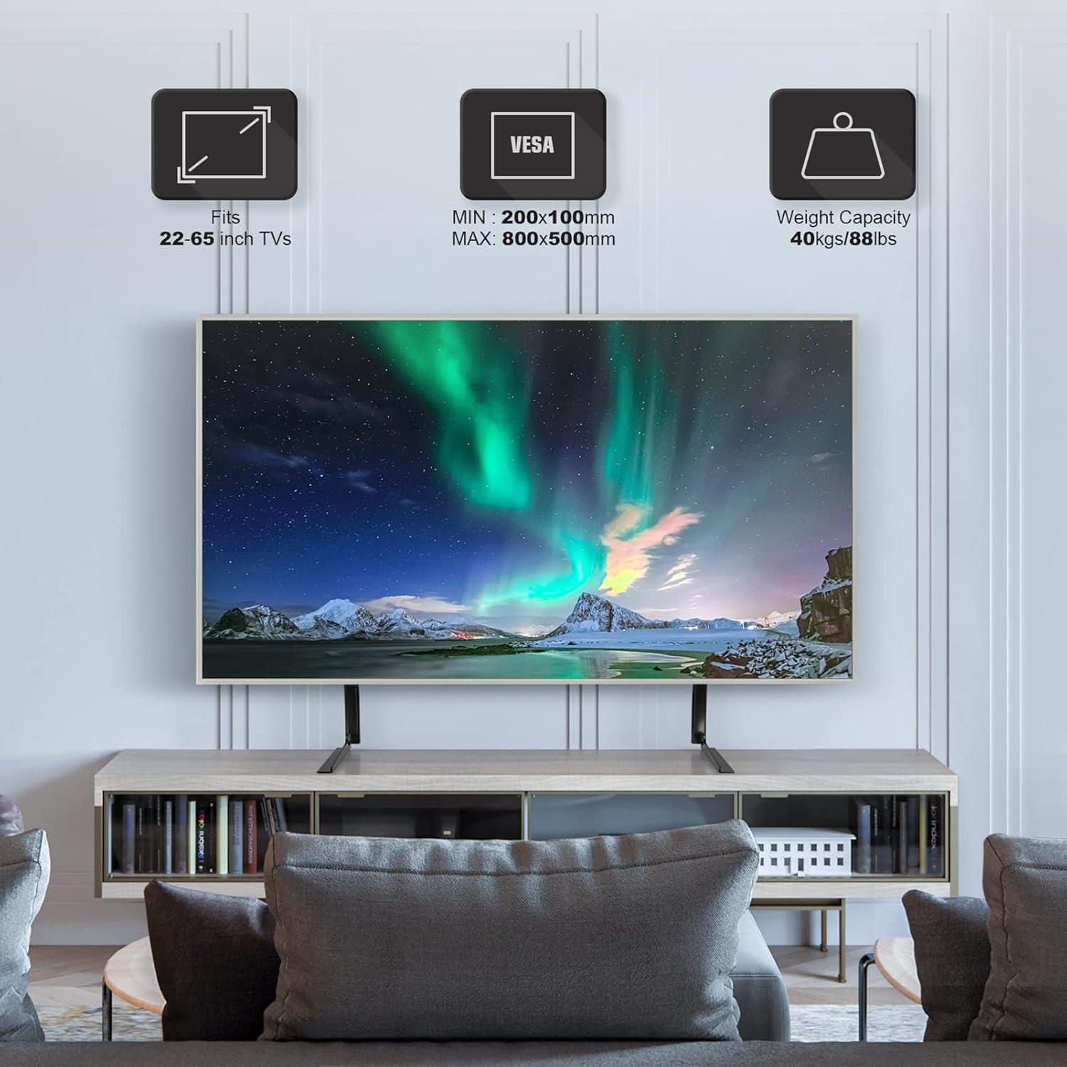 5Rcom TV Stand Mount, Universal TV Stand Tabletop for 22 to 65 inch Plasma LCD LED Flat Screen TVs, Strong TV Legs Holds up to 88lbs, Height Adjustable TV Base, Max VESA 800 x 500mm