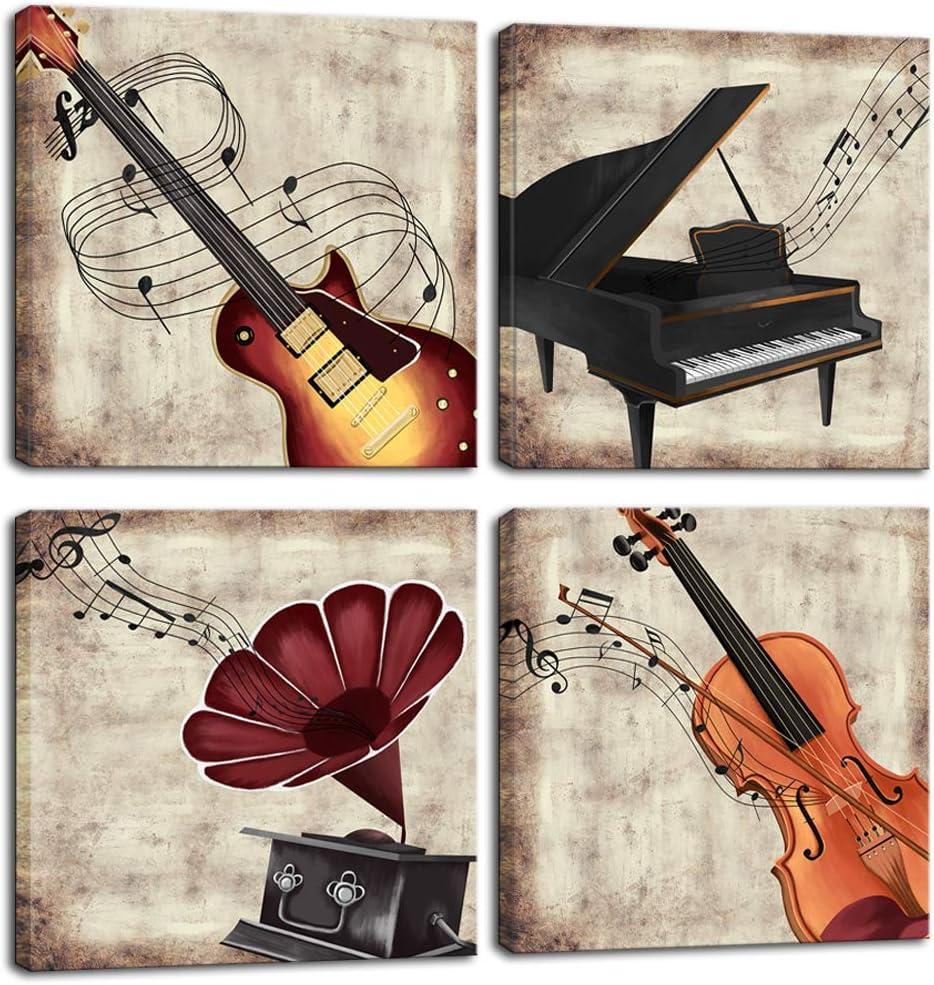 Vintage Musical Instrument Canvas Wall Art Set for Kids